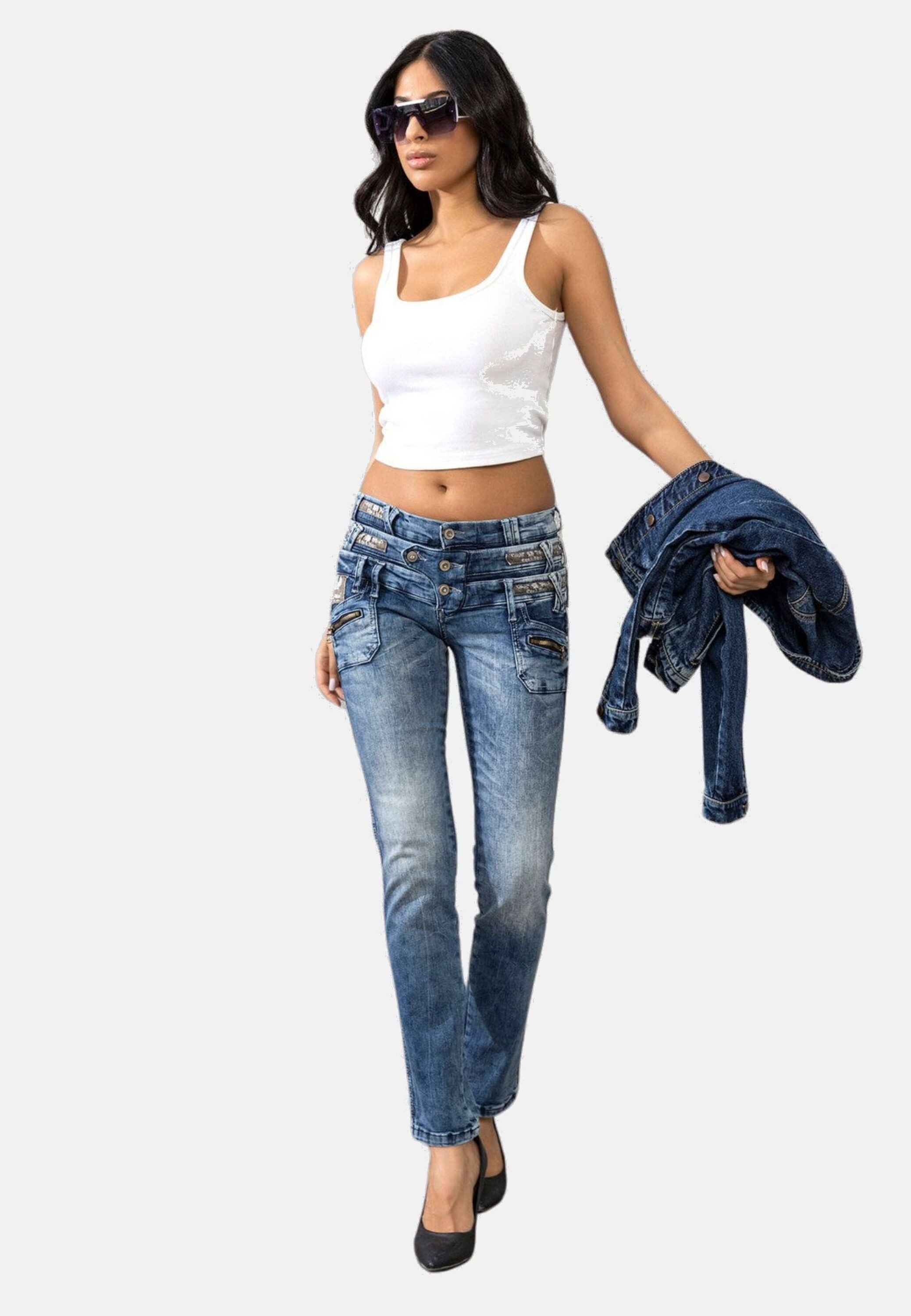 Cipo & Baxx Slim-fit-Jeans Jeans mit Dreifachbund, WD345 – Bild 5 von 5