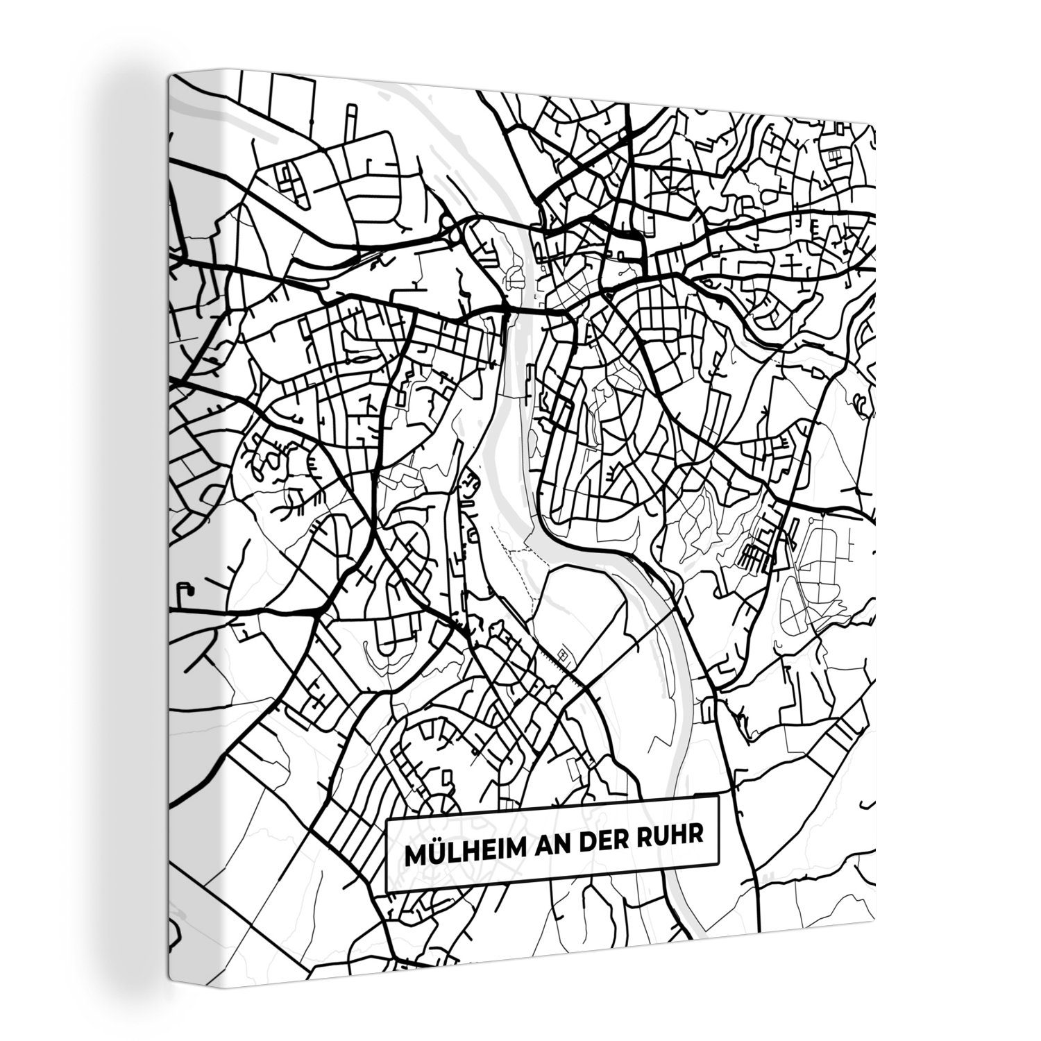 OneMillionCanvasses® Leinwandbild Mülheim an der Ruhr - Karte - Stadtplan, (1 St), Leinwand Bilder für Wohnzimmer Schlafzimmer | Leinwandbilder