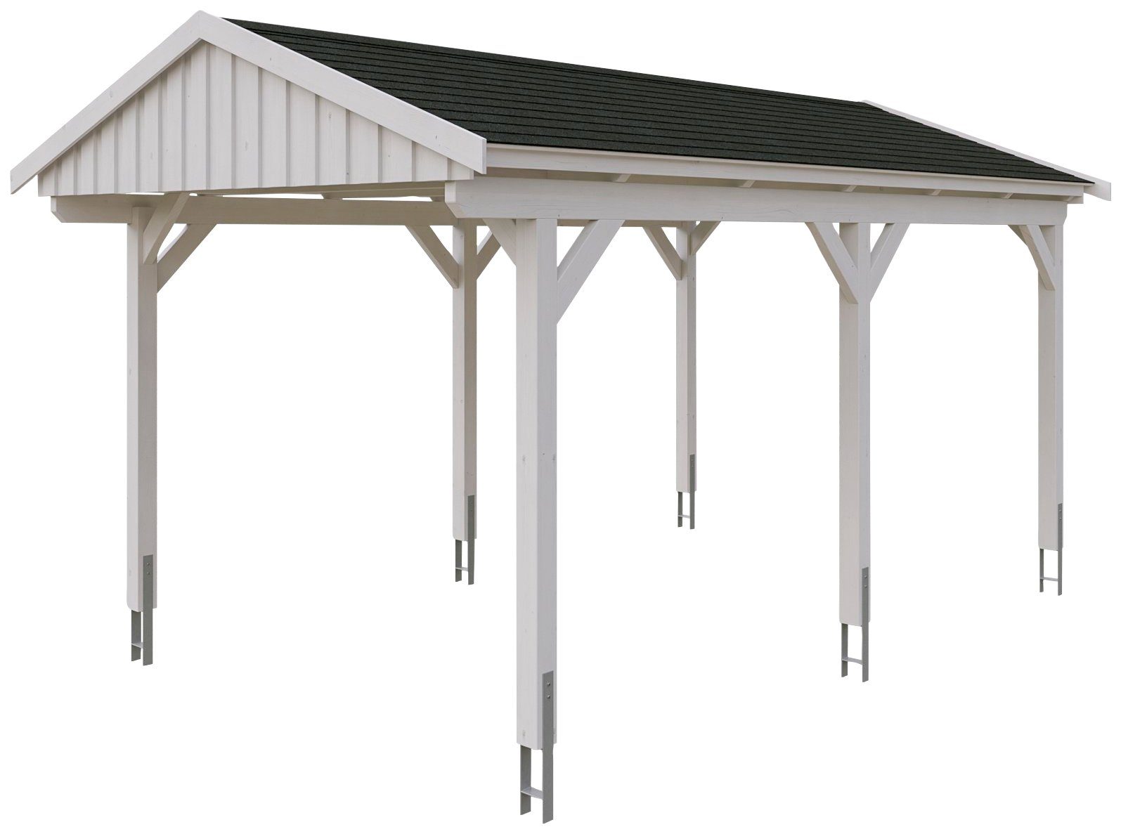 Skanholz Einzelcarport Fichtelberg, BxT: 317x566 cm, 273 cm Einfahrtshöhe,  mit schwarzen Schindeln, Inkl. H-Pfostenanker, Pfostenstärke (BxT): ca.  12x12 cm