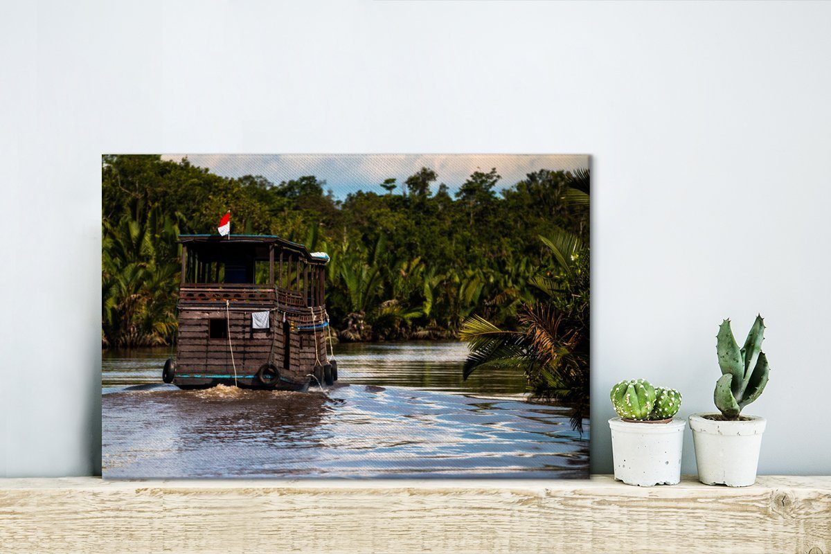 OneMillionCanvasses® Leinwandbild Boot auf (1 Park 30x20 Wanddeko, Indonesien, National in Leinwandbilder, einem cm Fluss Tanjung Aufhängefertig, Putung St), Wandbild im