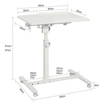 SoBuy Laptoptisch FBT07N6, Pflegetisch Notebooktisch Laptopständer mit Stopper Betttisch Beistelltisch Sofatisch mit Rollen höhenverstellbar
