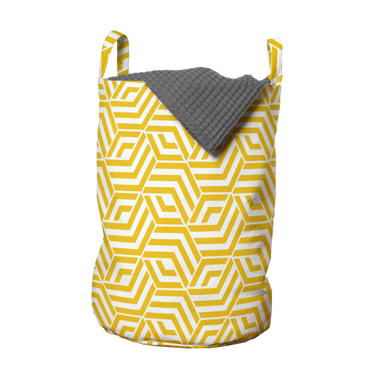Abakuhaus Wäschesäckchen Wäschekorb mit Griffen Kordelzugverschluss für Waschsalons, Gitter Hexagons Yellow Chevron