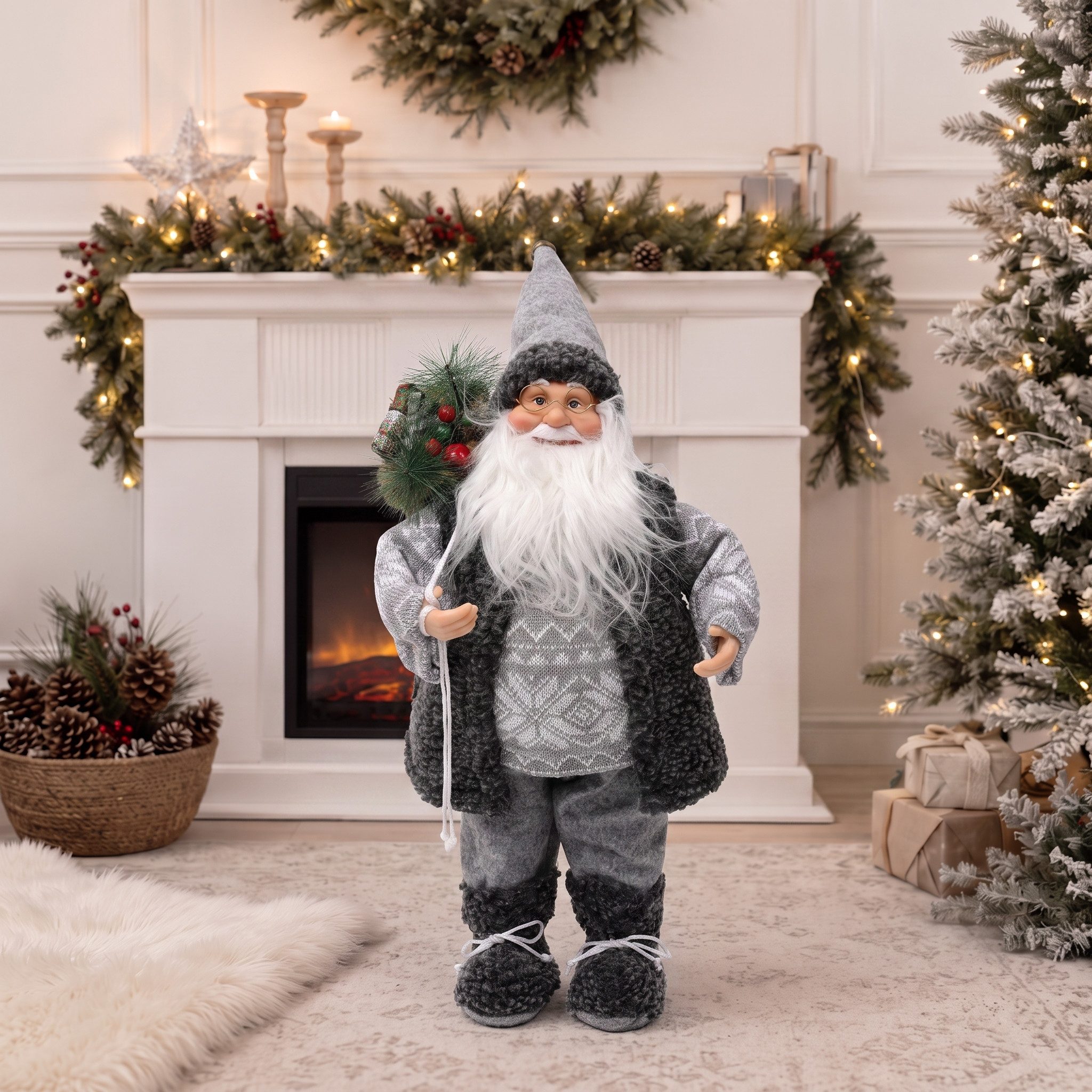 OTTO home Weihnachtsmann Dekoration für Weihnachten, klassisch -traditionell oder skandi-grau (1 St), mit Sack und Geschenken, jeweils in 2 Größen: ca. 25 oder 45 cm hoch