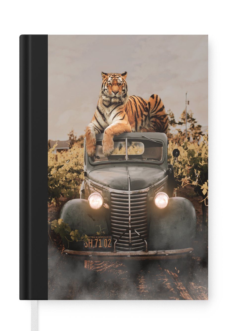 MuchoWow Notizbuch Tiger - Auto - Oldtimer, Journal, Merkzettel, Tagebuch, Notizheft, A5, 98 Seiten, Haushaltsbuch