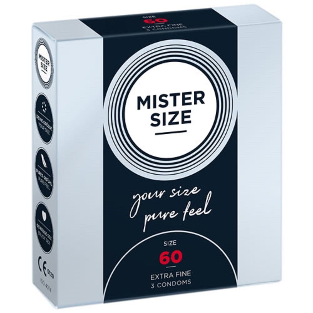 MISTER SIZE XXL-Kondome Mister Size «60» Maßkondome - kraftvoll & sicher Packung mit, 3 St., Презервативы in Размер XL, vegan, extra dünn & extra fein, das passende Kondom in Ihrer Größe
