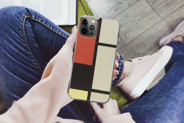 MuchoWow Handyhülle Komposition mit rotem Quadrat, schwarz, blau - Piet Mondrian, Handyhülle Apple iPhone 12 Pro, Smartphone-Bumper, Print, Handy
