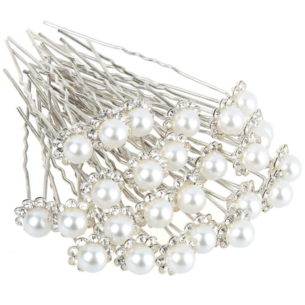 H&S Haarklammer 40 Haarnadeln mit silbernen Blumen für Hochzeit oder Dirndl, 40 Silberne Blumen-Haarnadeln für Hochzeit oder Dirndl | Haarspangen