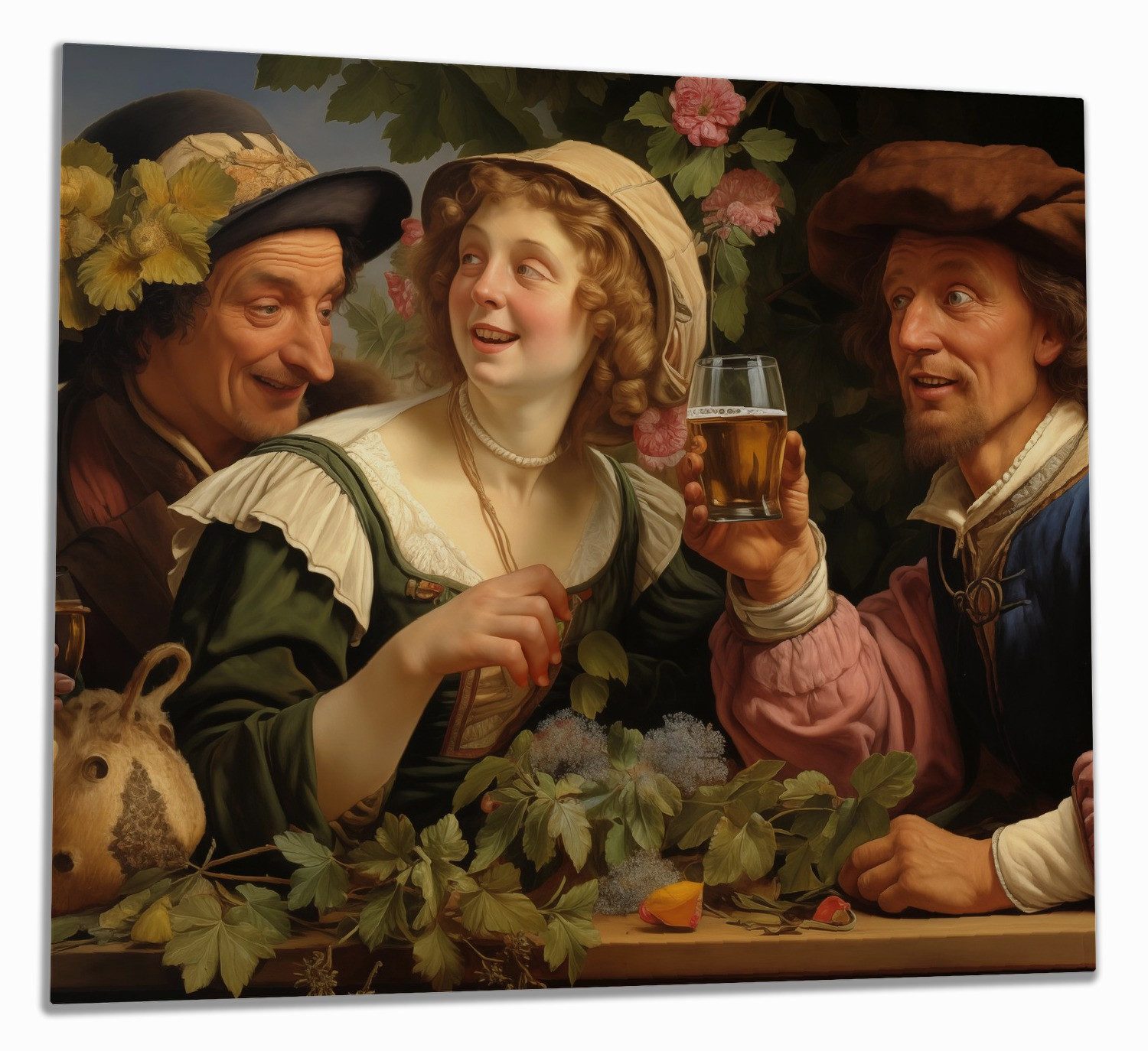 Wallario Herd-Abdeckplatte Fröhliche Gesellschaft, ESG-Sicherheitsglas, (Glasplatte, 1 tlg., inkl. 5mm Noppen), verschiedene Größen