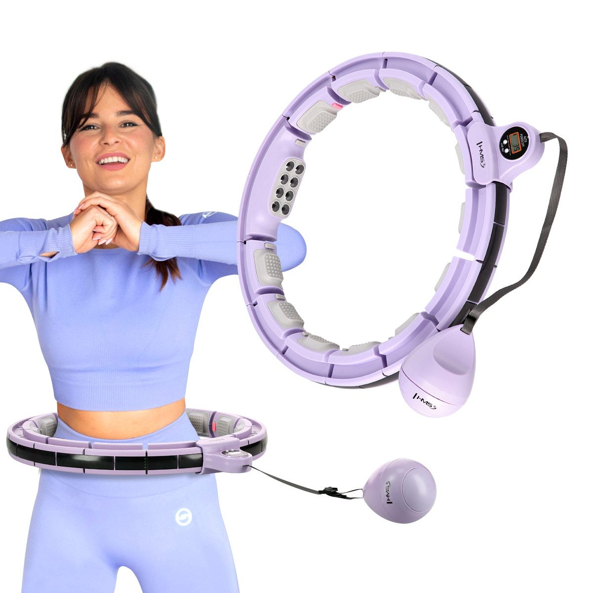 HMS Hula-Hoop-Reifen Hula Hoop mit Gewicht und Zähler Fitnessgerät Sportgerät Fitnessring, MIT MASSAGEPUNKTEN UND SCHWERKRAFTBALL + ZÄHLER