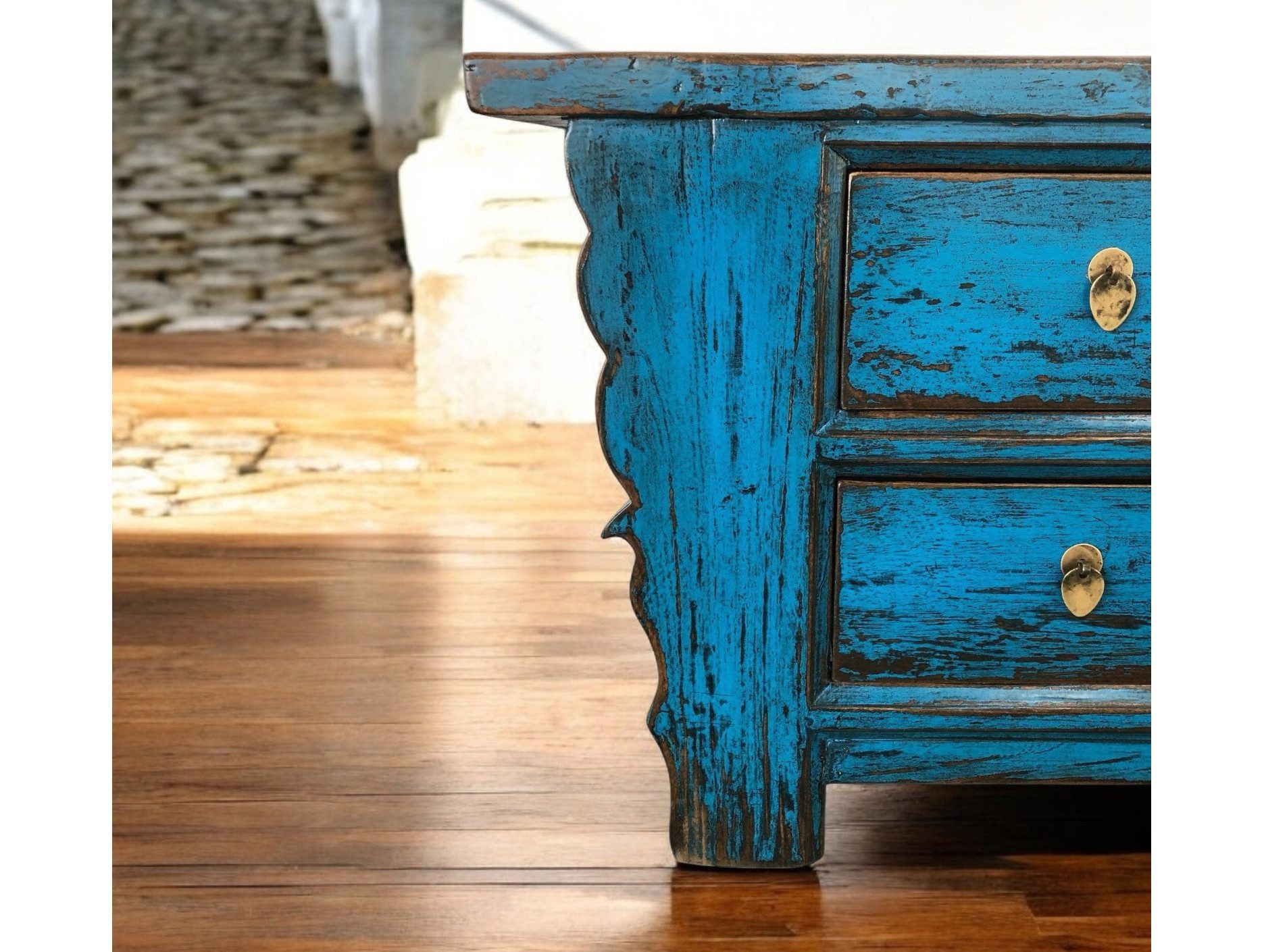 OPIUM OUTLET Lowboard Asiatische Kommode Chinesischer Schrank Orientalisches TV Lowboard (Asia Möbel Vintage-Stil, Sideboard asiatisch chinesisch orientalisch, blau, komplett montiert), Breite x Tiefe x Höhe: 177 cm x 45 cm x 60 cm