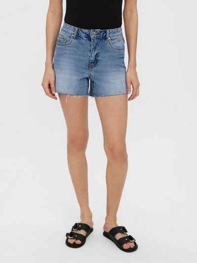 Vero Moda Jeansshorts Kurze Denim Jeans Shorts mit Fransen VMBRENDA (1-tlg) 4110 in Blau