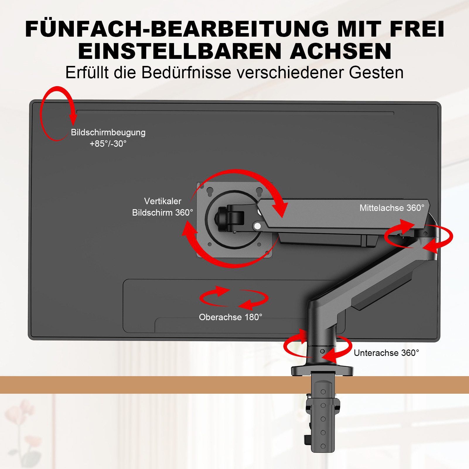 Philips Monitor-Halterung 17-32 Zoll, bis 9 kg, VESA 75x75-100x100, SPT7218, (bis 32 Zoll, Packung, SPT7218, neigbar,schwenkbar,drehbar,Gasdruckfeder,Kabelmanag – Bild 4 von 5