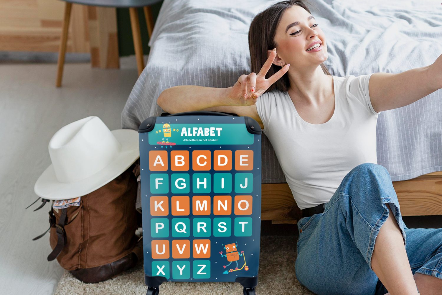 Reisetasche Kinder Kinderzimmer Handgepäckkoffer Lernen - MuchoWow Alphabet rollen, Trolley, - Rollen, - Kinder, 4 - - Mädchen Ferien, für Handgepäck Reisekoffer mit