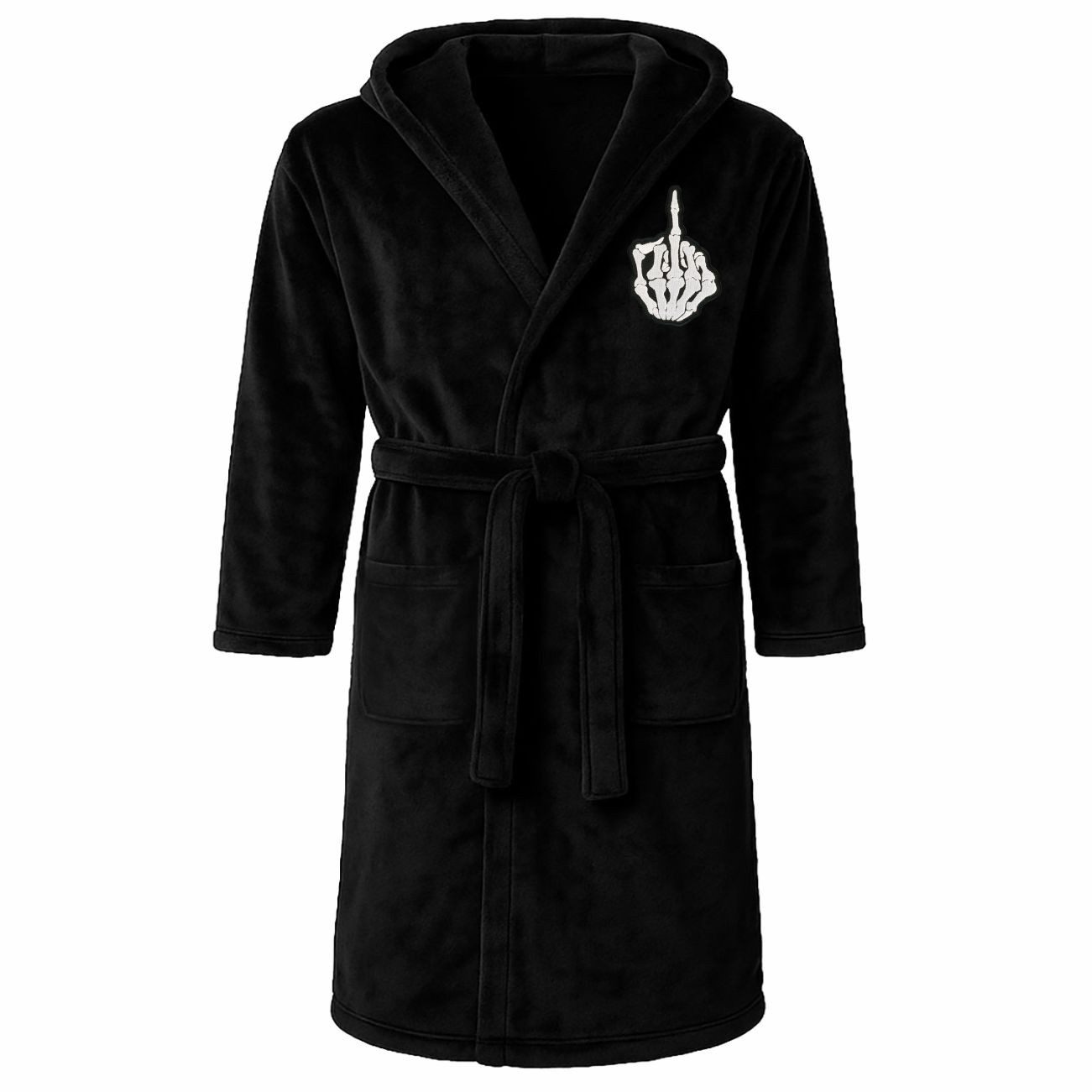 deinshirt Bademantel Skelett Mittelfinger, lange Länge, 100% Polyester, Kap günstig online kaufen