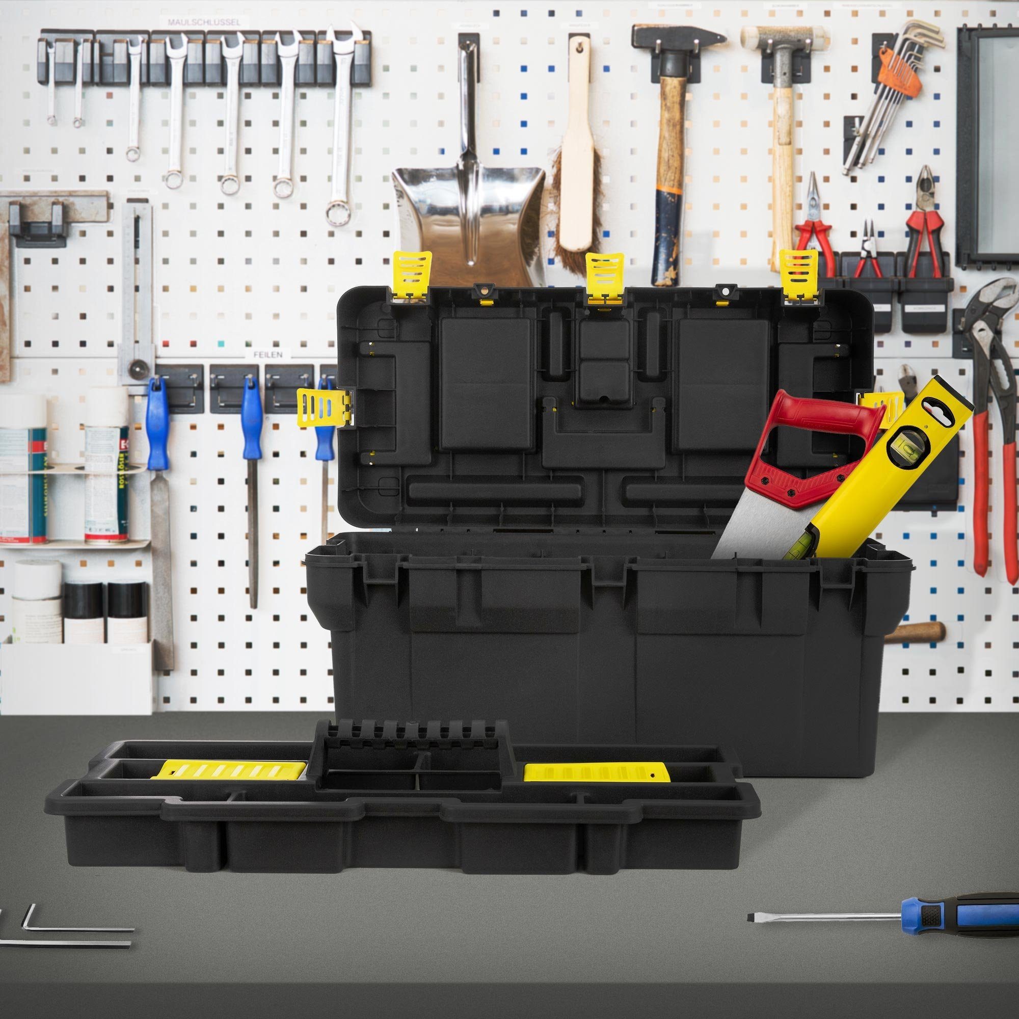 ECD Germany Werkzeugkoffer Werkzeugkasten leer mit Zwischenfach 65x32x31 cm  aus Hartkunststoff