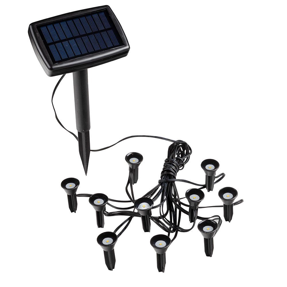 verbaut, schwarz 10x warmweiß Gartenleuchte Pflanzenstrahler LED-Leuchtmittel fest Haushalt Solarleuchte, International LED LED Solarlampe Warmweiß,