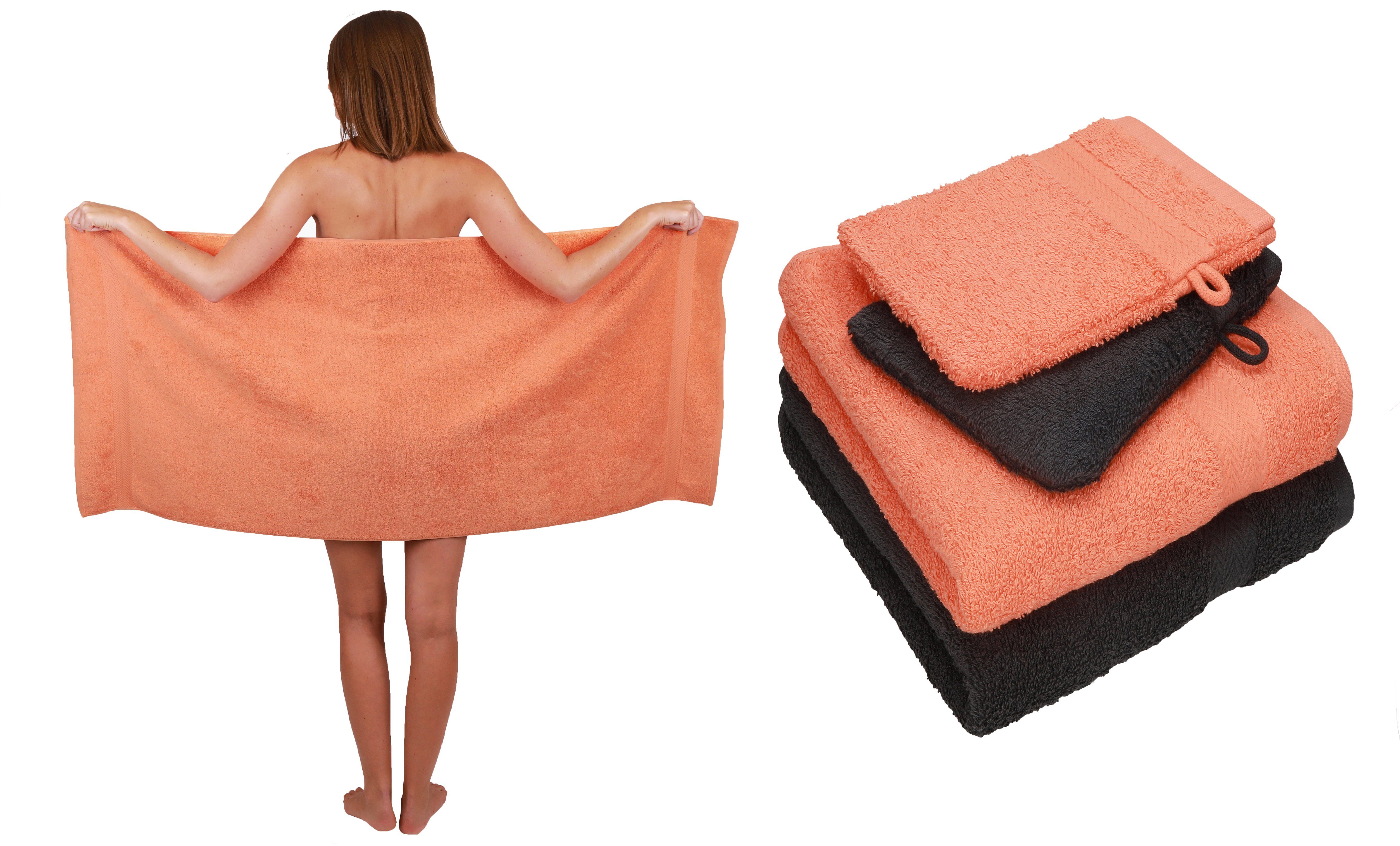 TLG. Pack 2 1 2 Waschhandschuhe, Baumwolle grau Set Handtücher Handtuch Single Betz 100% Baumwolle orange-graphit Set Duschtuch 5 100% Handtuch