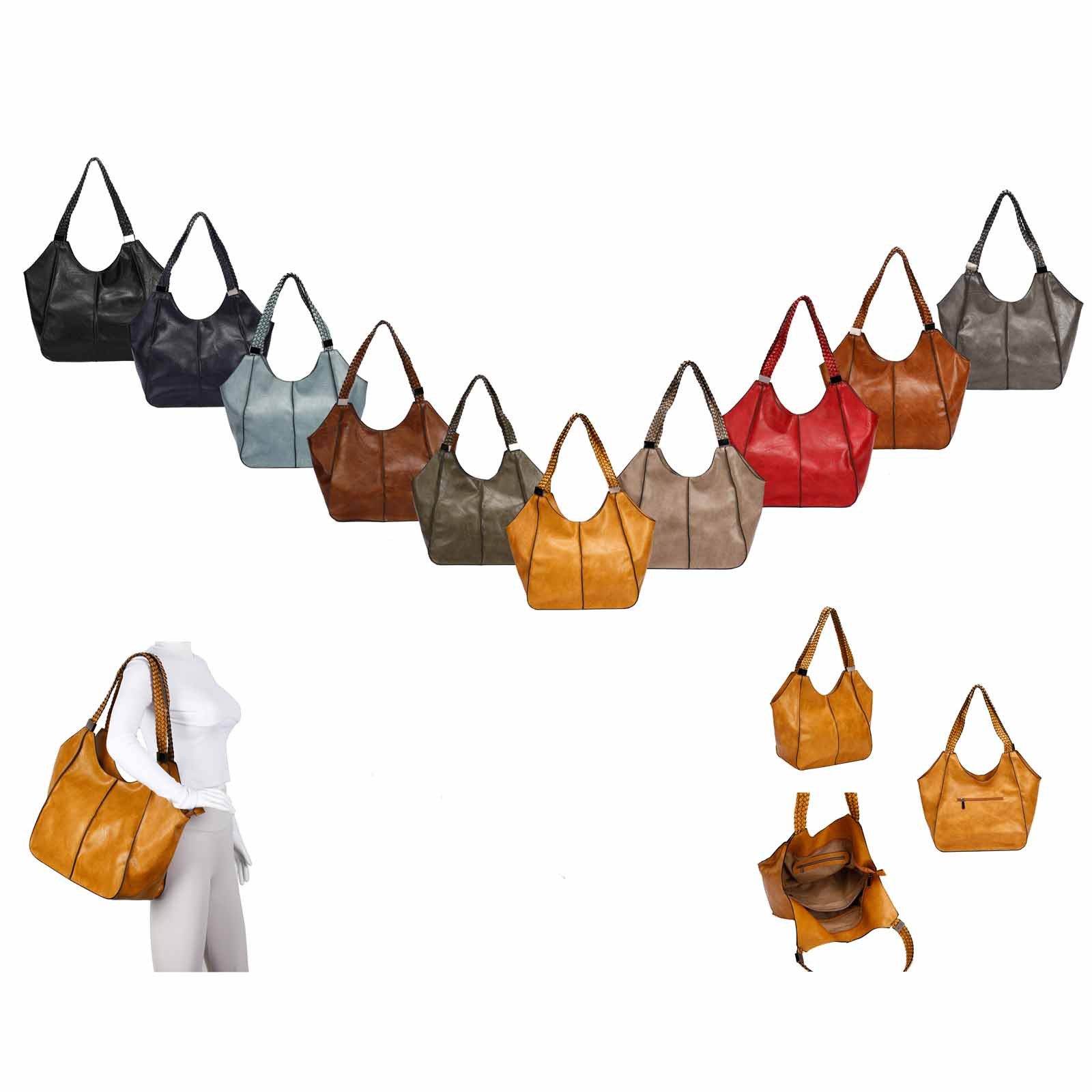 ITALYSHOP24 Schultertasche Damen XXL FLECHTOPTIK Hand-Tasche Shopper Businesstasche Workbag, Tote Bag Reisetasche Henkeltasche Beuteltasche Hobo Bag Weekender