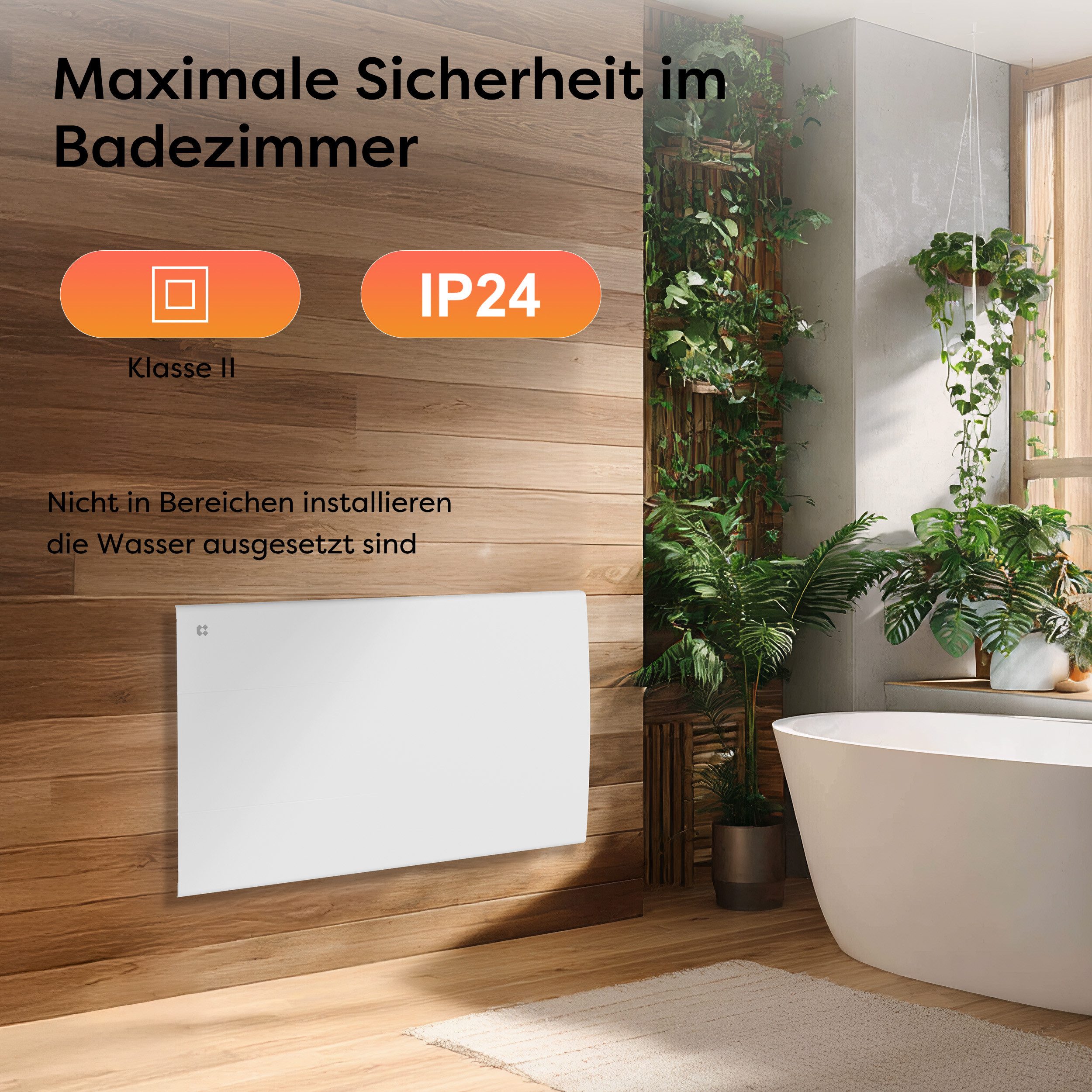CIARRA Elektro-Heizkörper 1000–2000 W Keramik-Heizkörper mit PID-Thermostat, 7-Tage-Programm, IP24, für ca. 10-20 m², Wandmontage Heizgerät – Bild 5 von 5