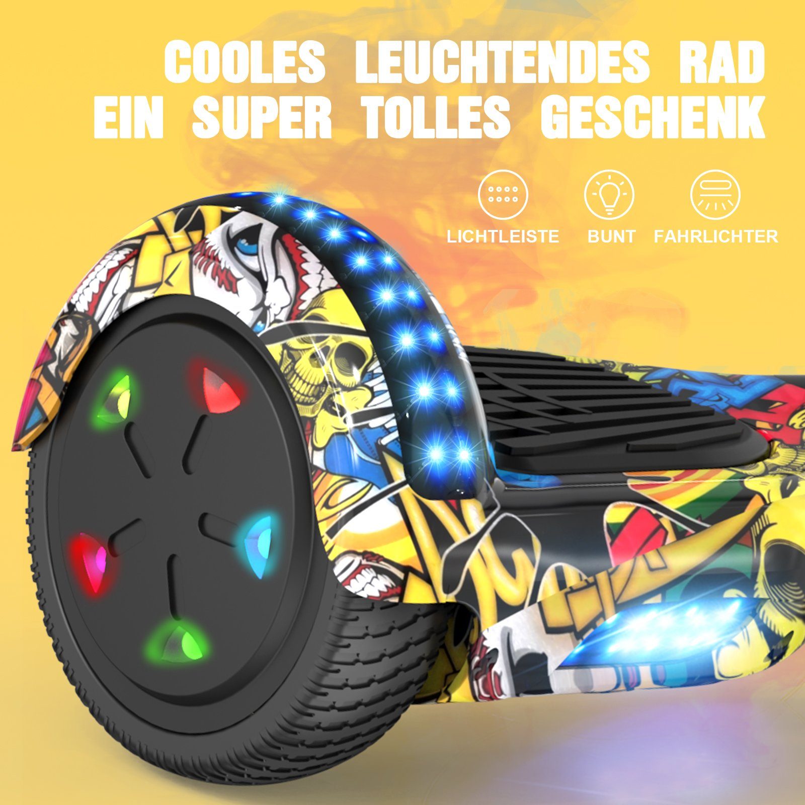 RCB Balance Scooter JD5JD6, 6,5 Zoll Zweimotoren Hoverboard mit LED-Leuchten und Bluetooth, 120,00 W, 15.00 km/h, bis zu 10 km Reichweite, keine Straßenzulassung