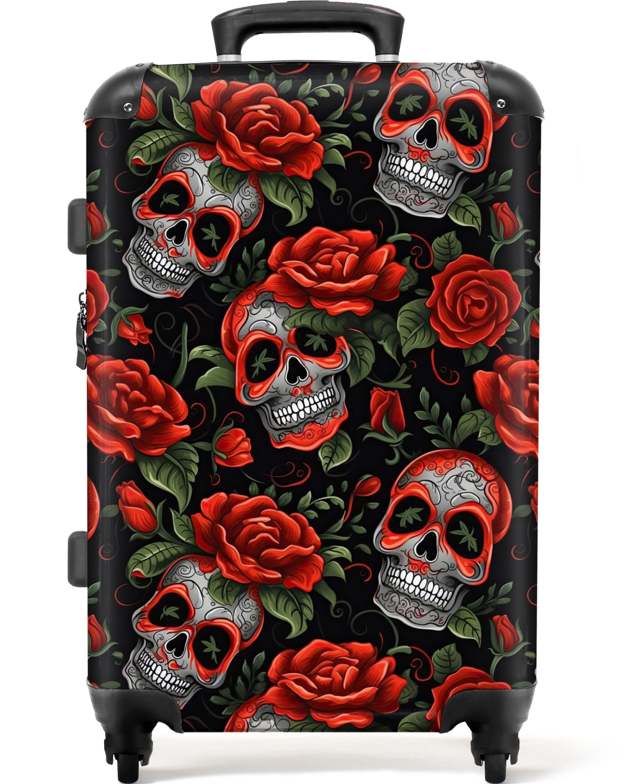 NoBoringSuitcases.com© Hartschalen-Trolley Totenkopf - Rosen - günstig online kaufen