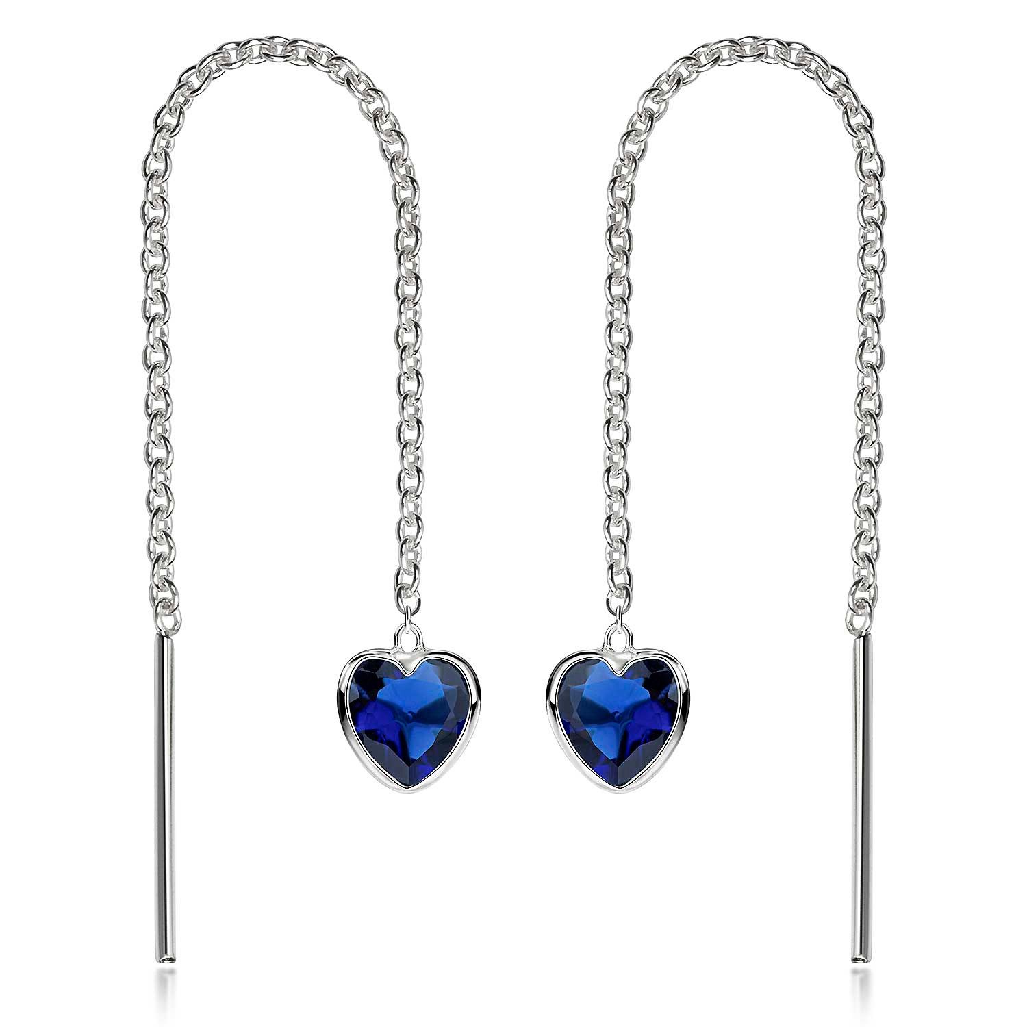 Materia Paar Ohrhänger Damen Silber Herz Zirkonia Dunkelblau filigran SO-480, 925 Sterling Silber