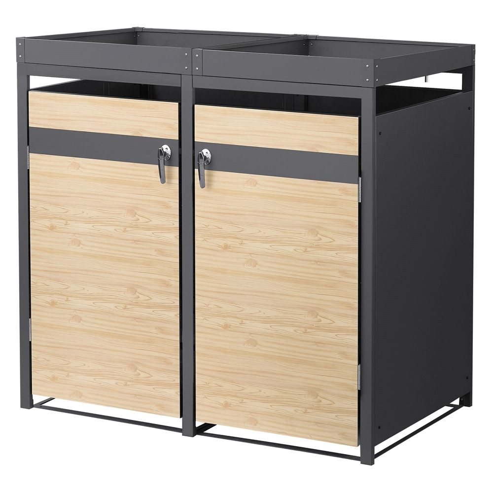 ML-DESIGN Mülltonnenbox Müllbox aus Stahl wetterfeste Mülltonnen Verkleidung Mülltonnengarage, Mülltonnencontainer mit Klappdeckel/Tür für 2 Tonne 120 oder 240 Liter