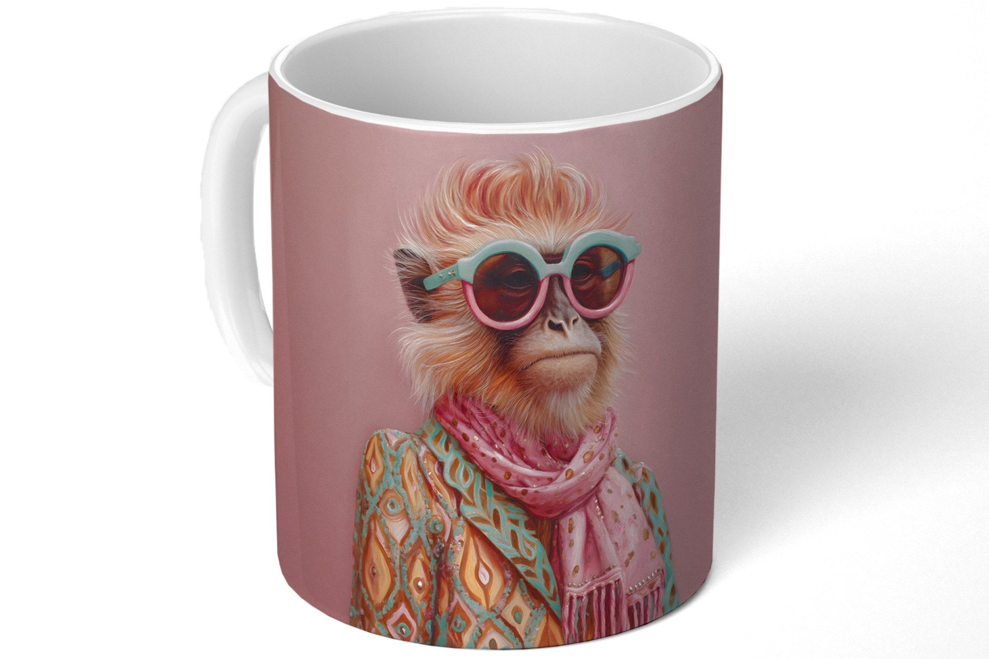 MuchoWow Tasse Halstuch - Affe - Sonnenbrille - Jacke, 1-tlg., Keramik, Kaffeetassen, Teetasse, Becher, Kaffeebecher, Geschenk