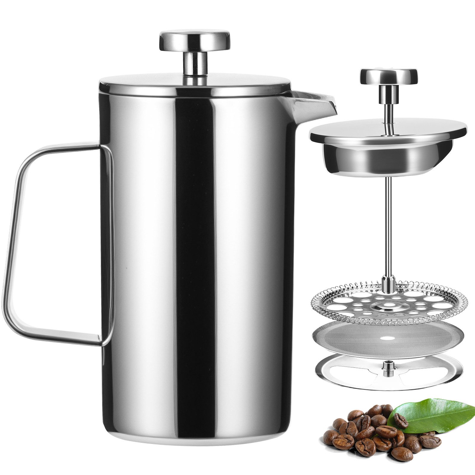 BlingBin French Press Kanne Kaffeebereiter 350ml, Edelstahl Doppelwandige Französische Presse, 0.35l Kaffeekanne, Edelstahlfilter, Isolierte Französische Presse mit 3-Level Filtration System