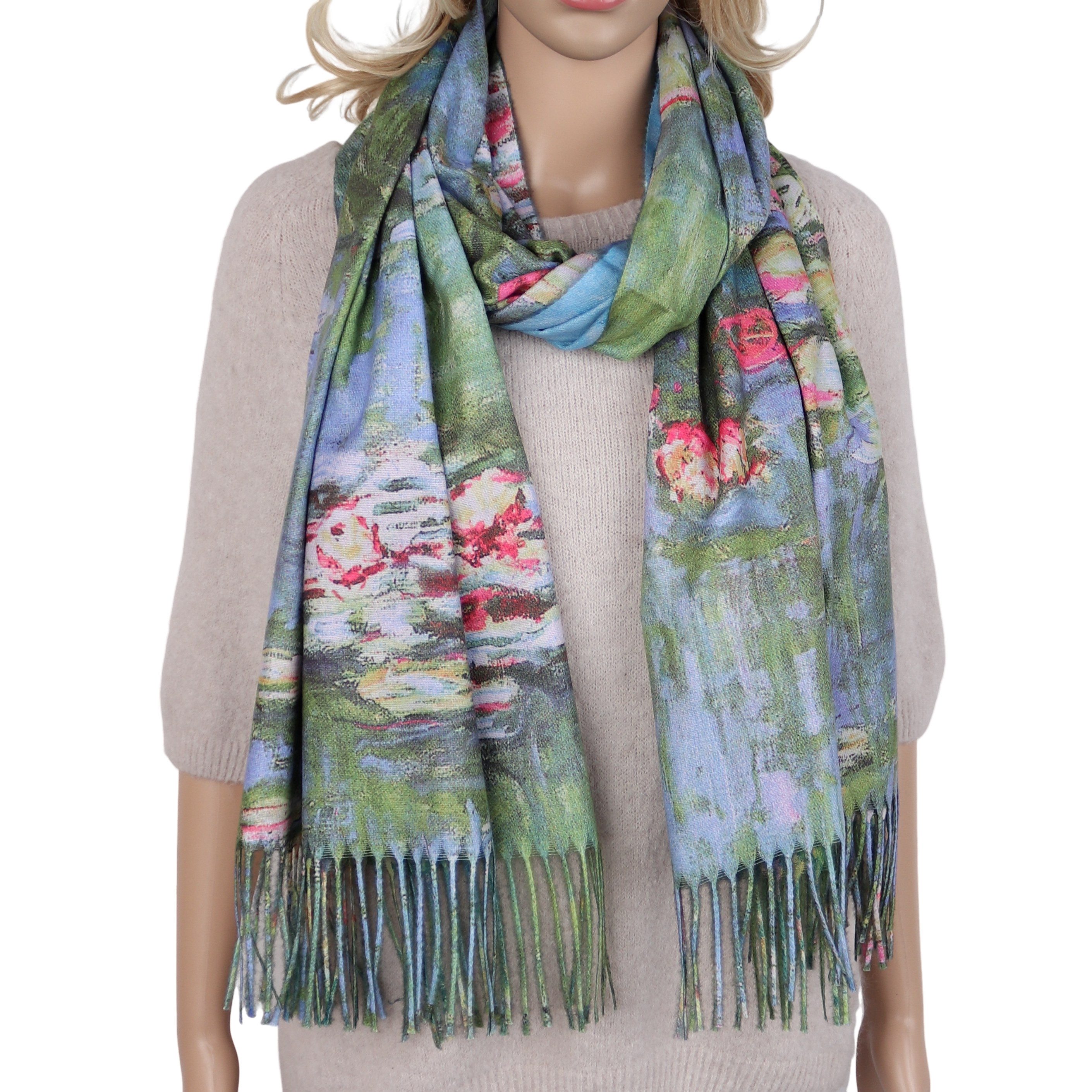 MIRROSI Modeschal Damen Schal 70x180 cm Gemäldemotiv,beidseitig tragbar, Kunstprint, (Neue Kollektion Herbst/Winter 2026), 100% Viskose, Halstuch ideal für Herbst und Winter oder Ganzesjahr