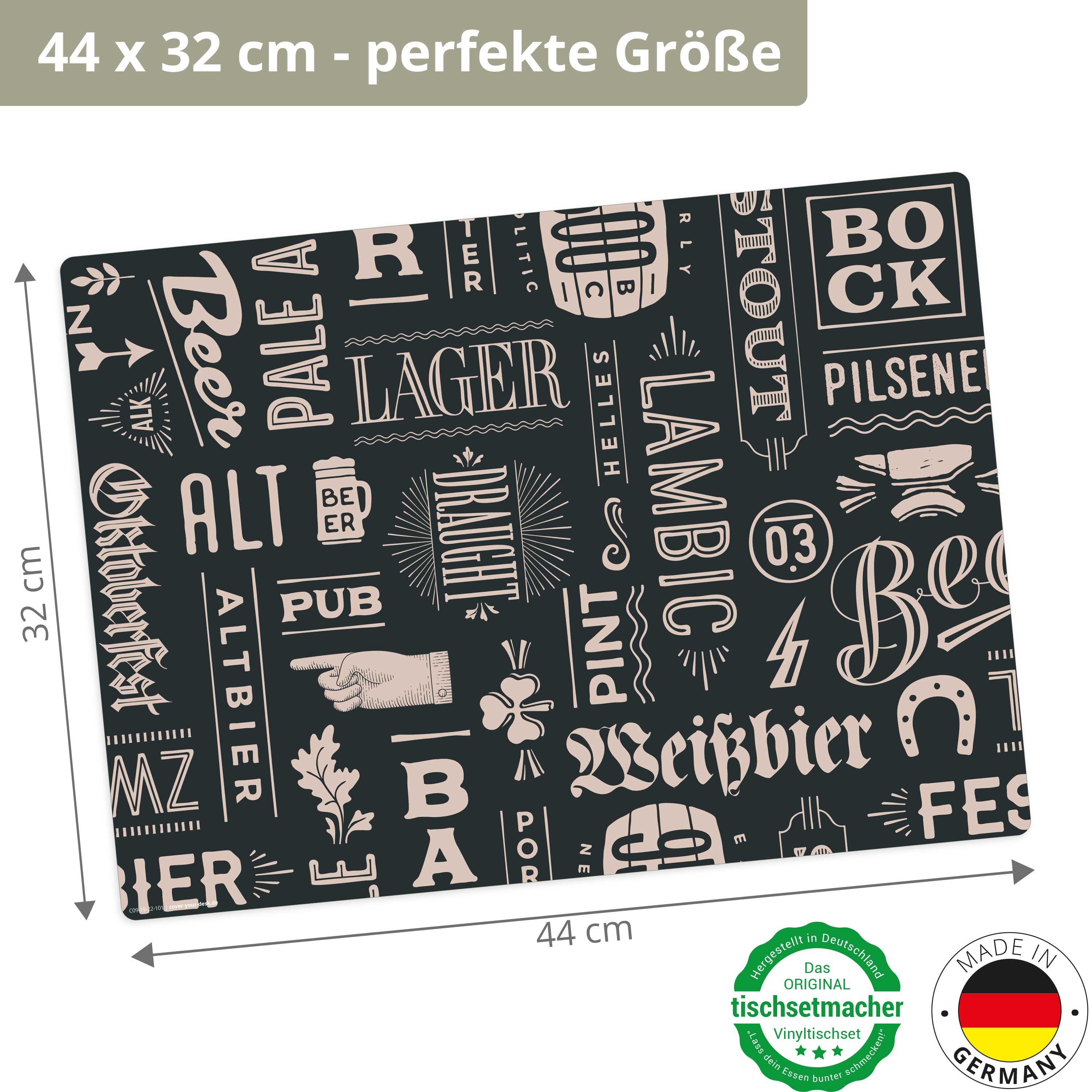 in abwaschbar Tischsetmacher, Platzset Tischset, 44 / Vinyl, 32 (aus x Biersorten, Platzset, schwarz), erstklassigem 4-St., cm Made Germany -