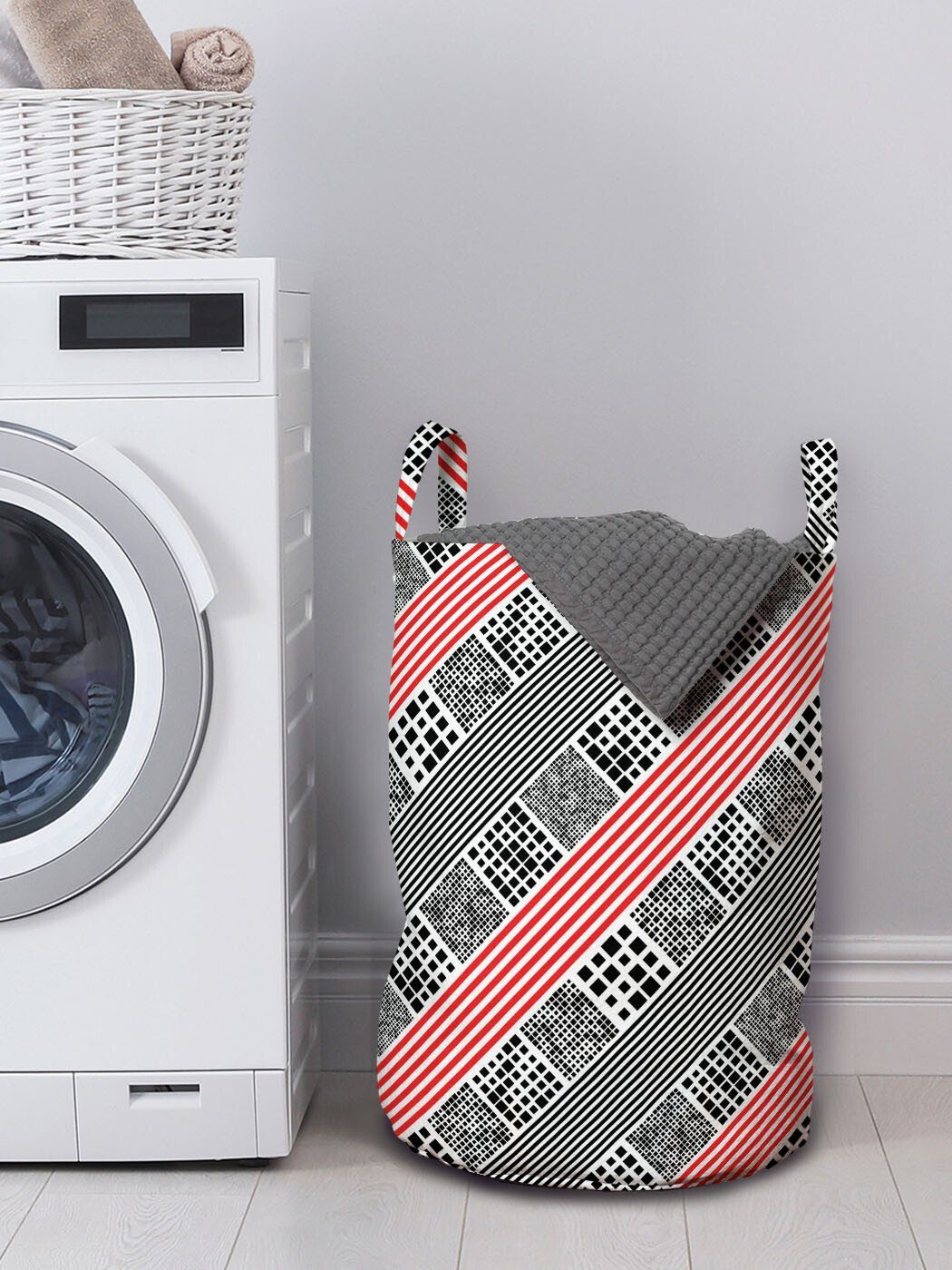 Wäschekorb Waschsalons, Wäschesäckchen Abstrakt Kordelzugverschluss diagonale Griffen Moderne Streifen mit für Abakuhaus