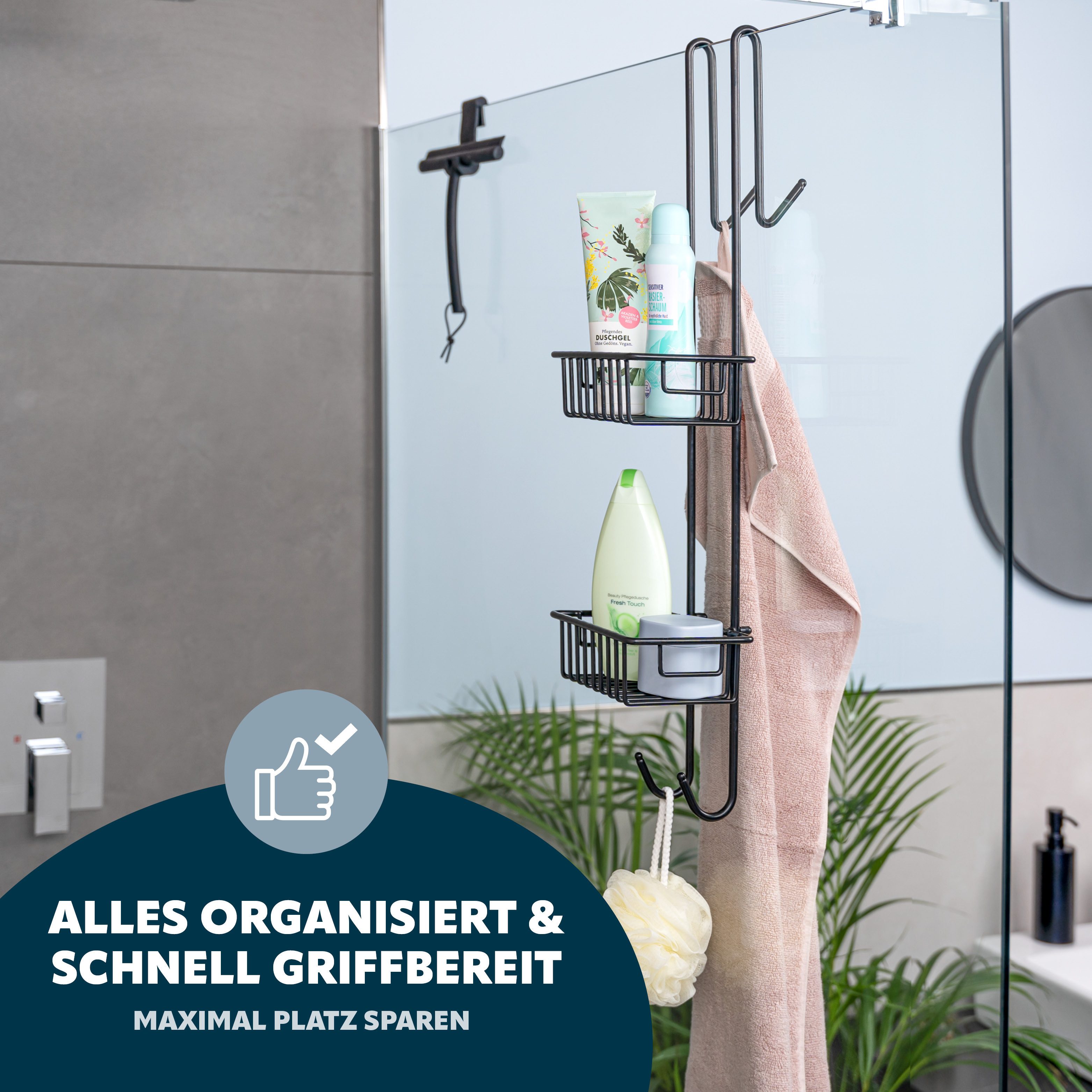 bremermann Duschregal 70 cm, Duschregal zum Einhängen, 2 Körbe in Schwarz günstig online kaufen