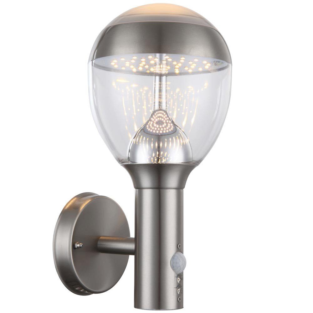 GLOBO LIGHTING Außen-Wandleuchte, LED-Leuchtmittel fest verbaut, Warmweiß, 11,5 Watt LED Außen Wand Leuchte Bewegungsmelder Edelstahl klar Garten