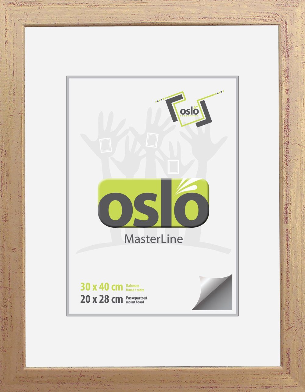 Oslo MasterLine Portraitrahmen Bilderrahmen 30 x 40 cm Holz massiv FSC Echtglas Hoch- und Querformat, Urkundenrahmen gold