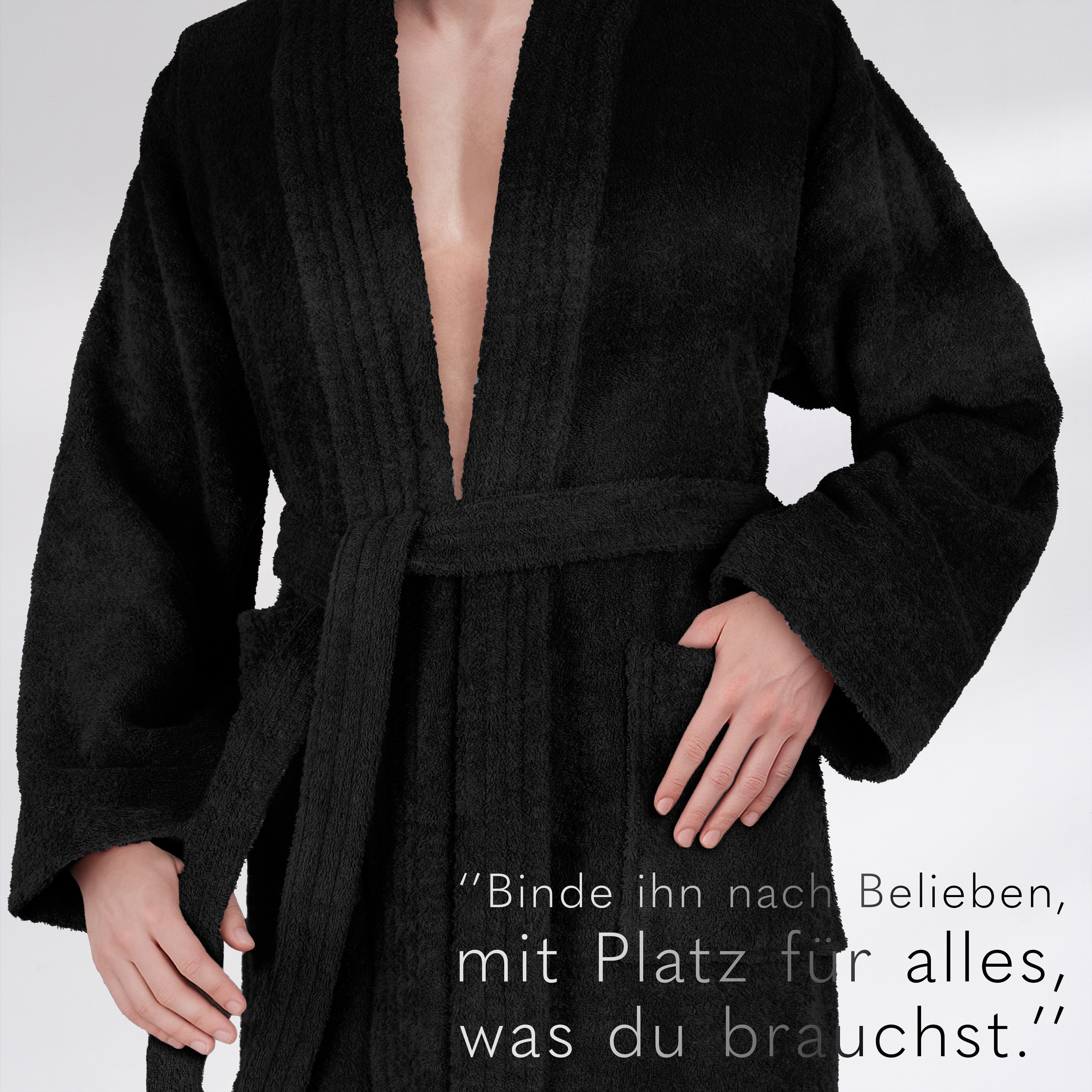 HAMMETEX Herrenbademantel hergestellt aus 100% Baumwolle – 380 g/m² Frottee, mit Taschen, Langform, Baumwolle, Schalkragen, Gürtel, saugfähig & Weich – Bild 4 von 5
