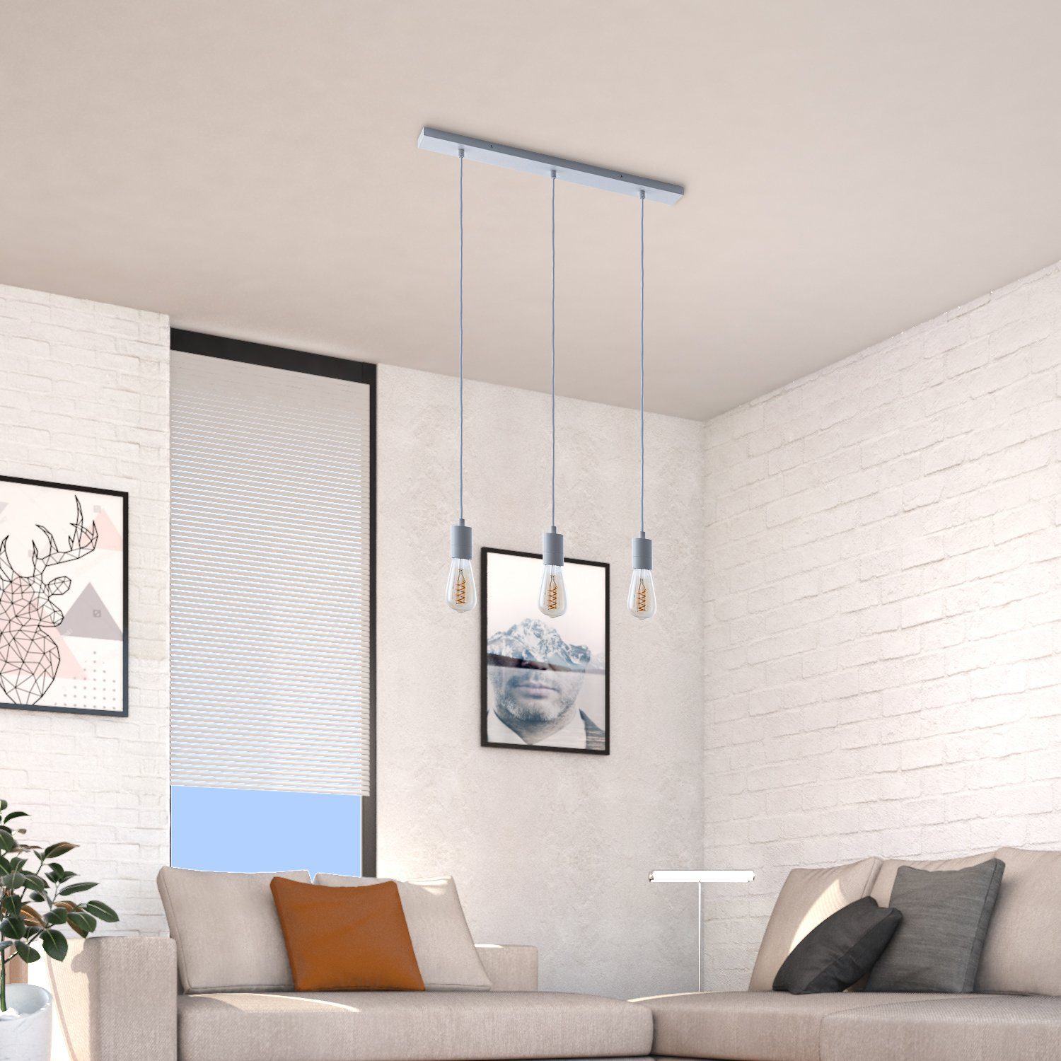 Paco Home Pendelleuchte HUGO SQ S, ohne Leuchtmittel, Stabile Lampenaufhängung E27 1,5m Textilkabel 3 Flammig 60cm Breit