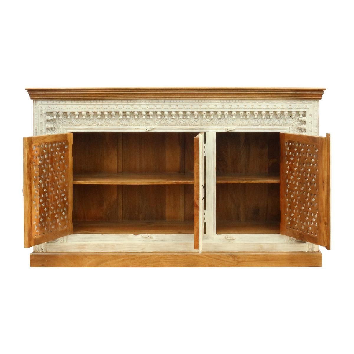 Oriental Galerie Unterschrank Indien Sideboard Santosh Braun Weiß 165 cm Anrichte Esszimmer, Kommode Flur, Schuhschrank