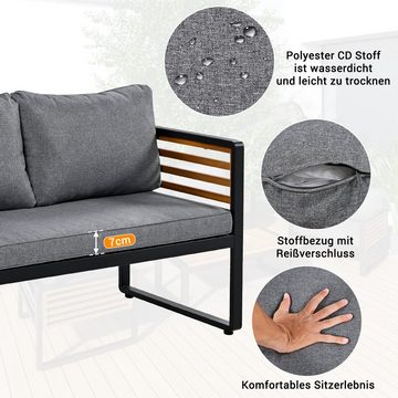 Ulife Gartenlounge-Set Gartenmöbel-Set mit verzinktem Eisenrahmen, (4-tlg), 1x2-Sitzer-Sofa, 2x Einzelstühle, 1x Tisch,Armlehnen aus Holz