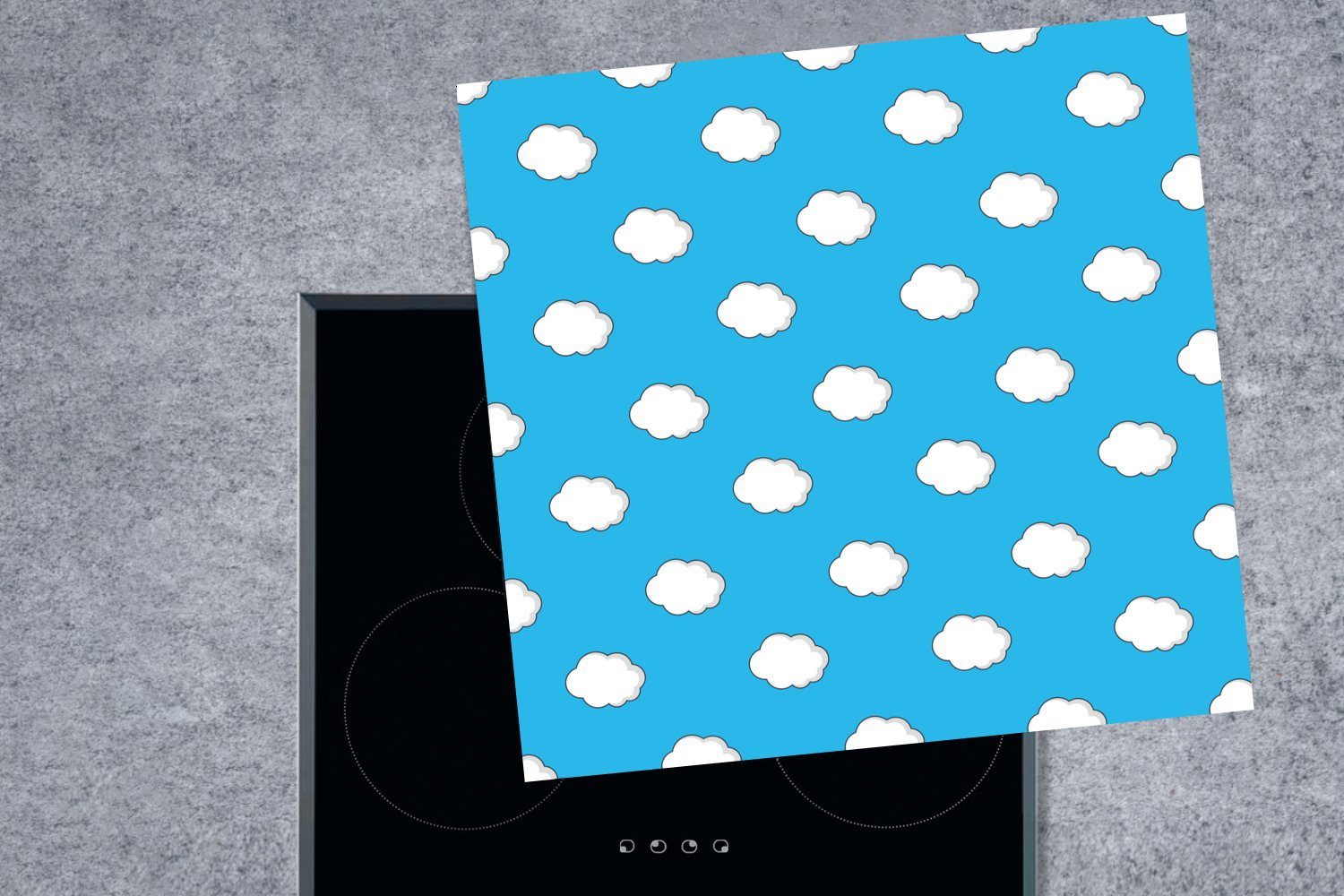 (1 cm, Arbeitsplatte Wolken Blau, für 78x78 Ceranfeldabdeckung, Herdblende-/Abdeckplatte Vinyl, Sommer küche tlg), MuchoWow - -
