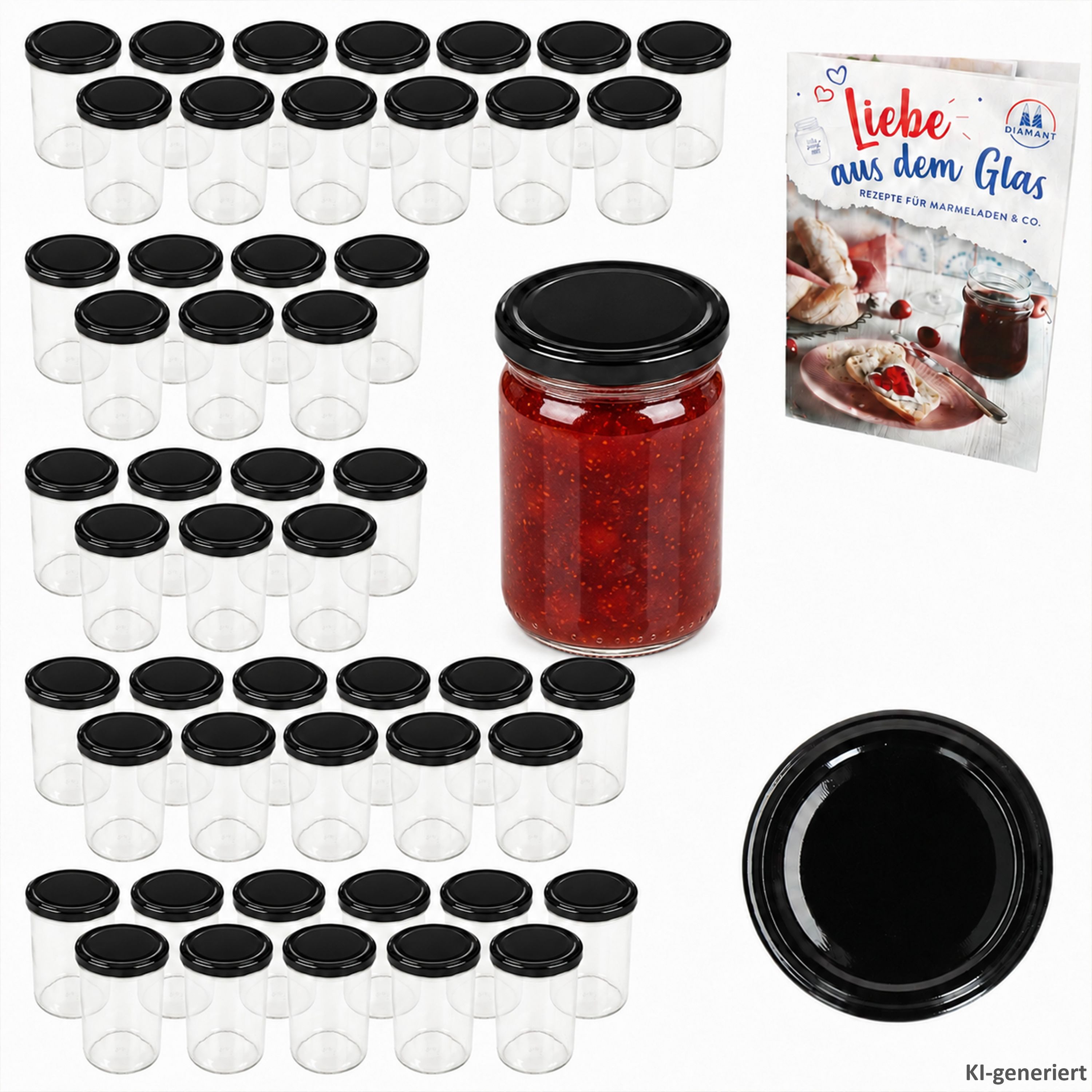 MamboCat Einmachglas 50er Set Sturzglas 230 ml HOCH To 66 schwarzer Deckel incl. Rezeptheft, Glas