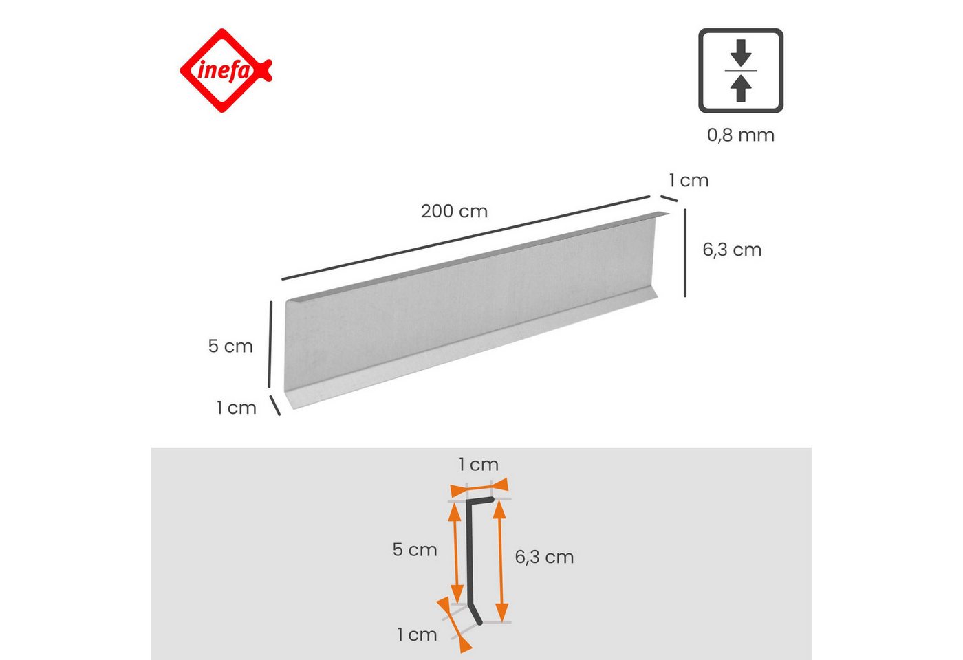 Thumbnail - INEFA Dachrinne Kappleiste Wandanschlussprofil aus Aluminium, 200cm. 1 Stück, Winkelblech, Alublech für fachgerechte Dac...