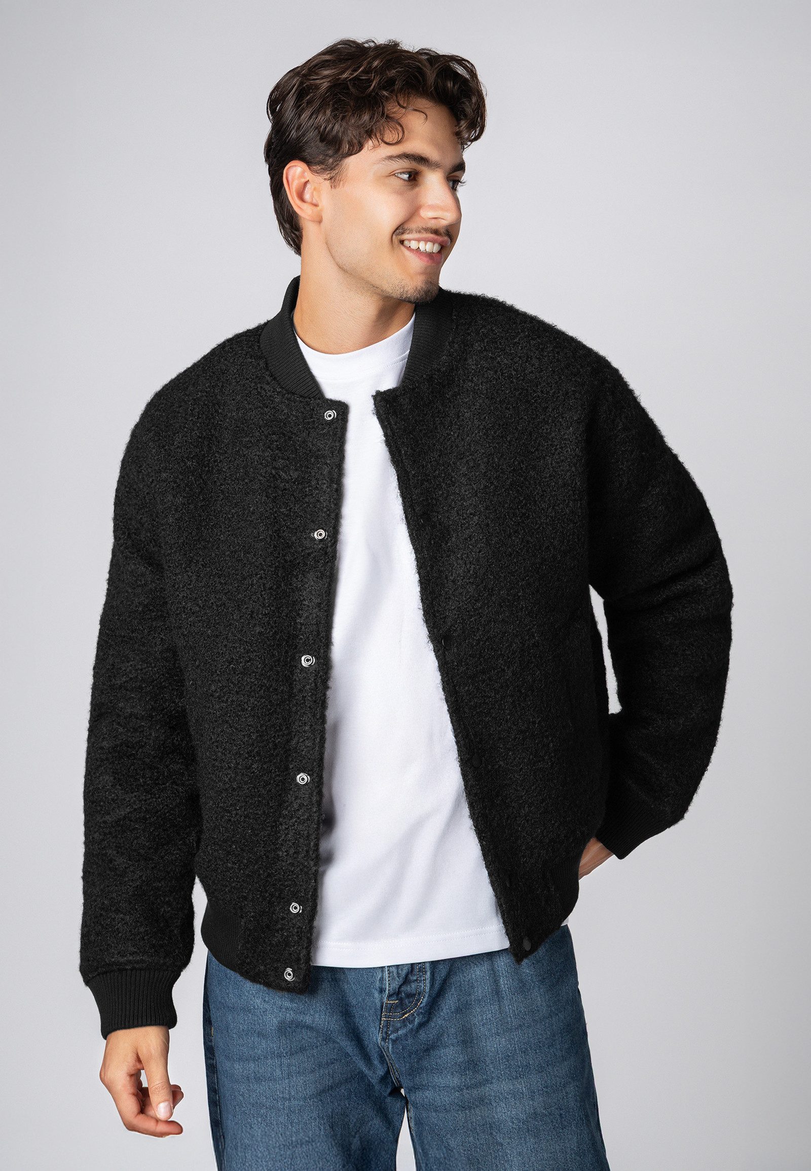 SUBLEVEL Winterjacke Herren Freizeitjacke in Wolloptik Übergangsjacke, Wolloptik, breite Leistentaschen