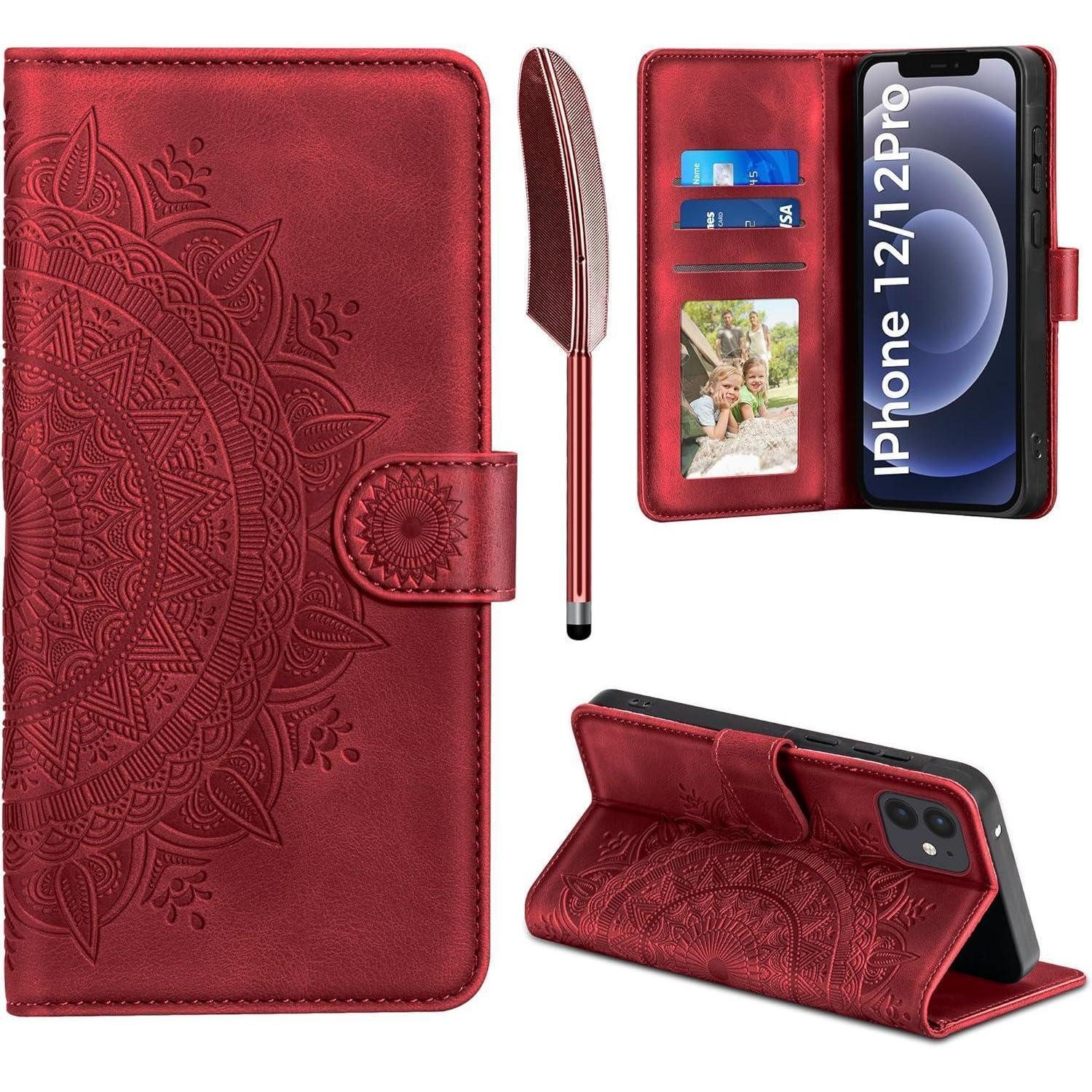 LuxusKollektion Flip Case Handyhülle Klapphülle Kartenfach Magnet iPhone 12 12 Pro Rot in