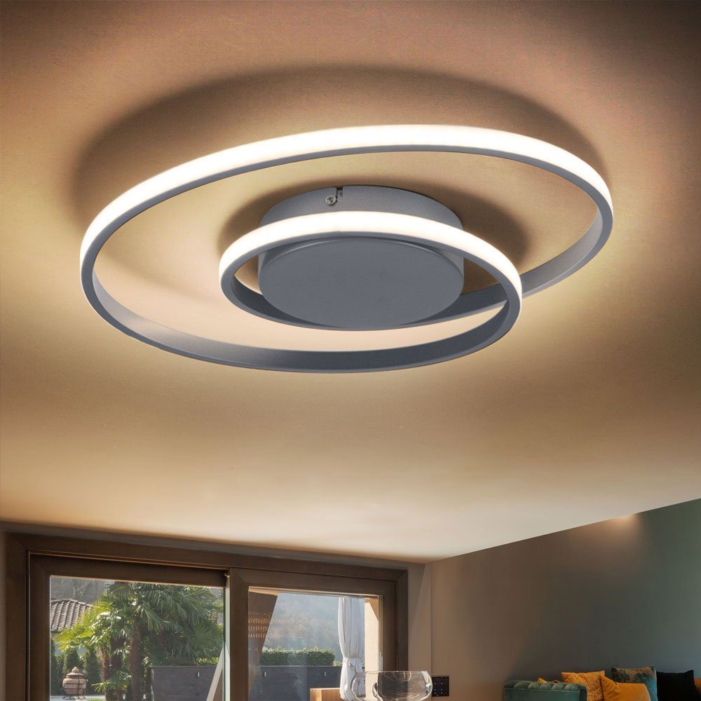 etc-shop LED Deckenleuchte, LED-Leuchtmittel Warmweiß, Wohnzimmerlampe LED Modern fest silber Deckenleuchte dimmbar verbaut