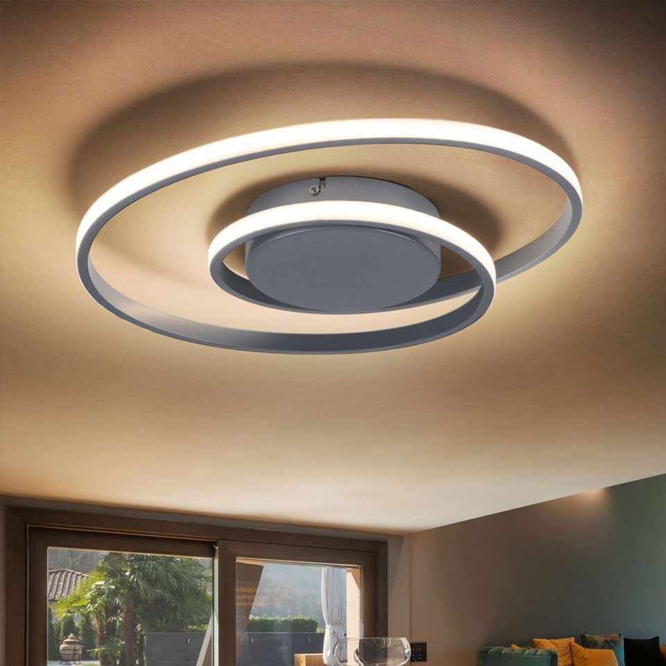 etc-shop LED Deckenleuchte, LED-Leuchtmittel fest verbaut, Warmweiß, LED  Deckenleuchte silber Modern Wohnzimmerlampe dimmbar