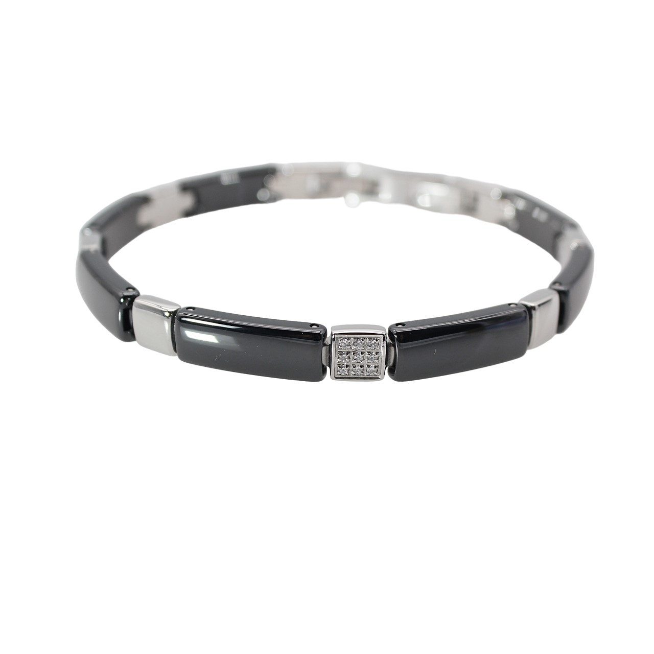Gliederarmband Armband aus Keramik und Edelstahl Schwarz, Silber