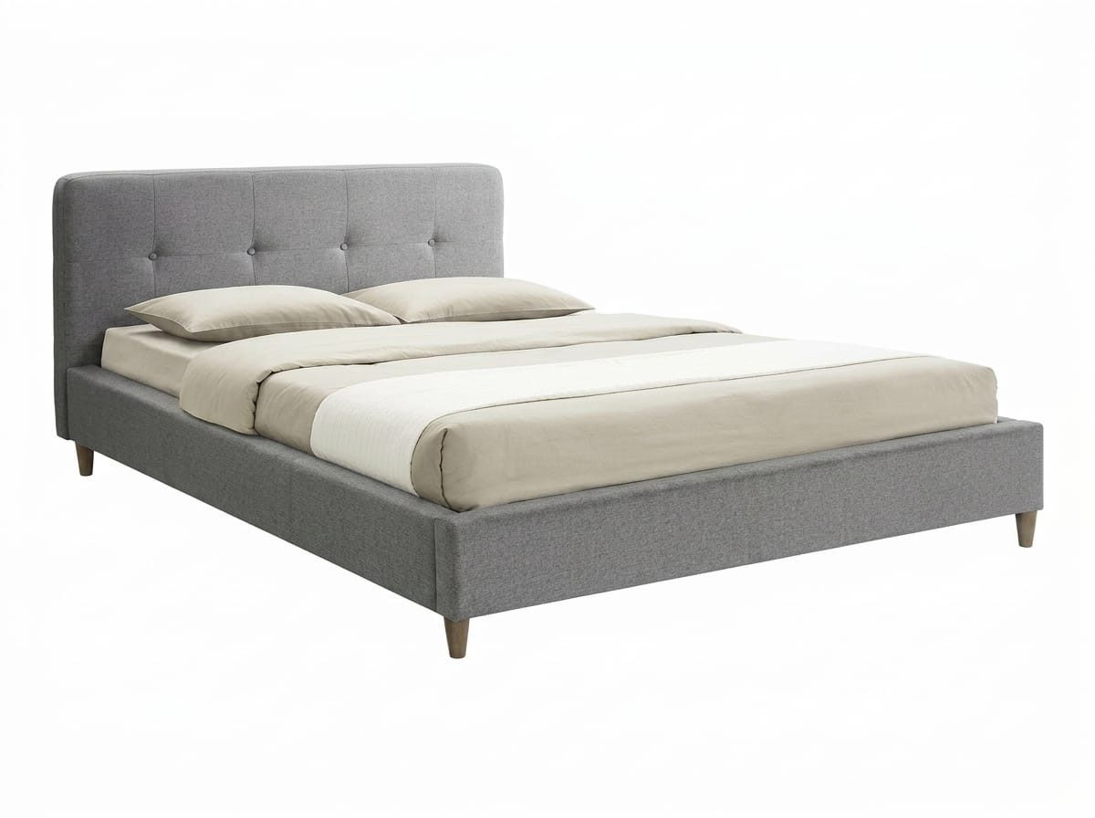 JVmoebel Polsterbett Graues Bett 200×200 Bettrahmen mit gepolstertem Kopfteil, Made in Europa
