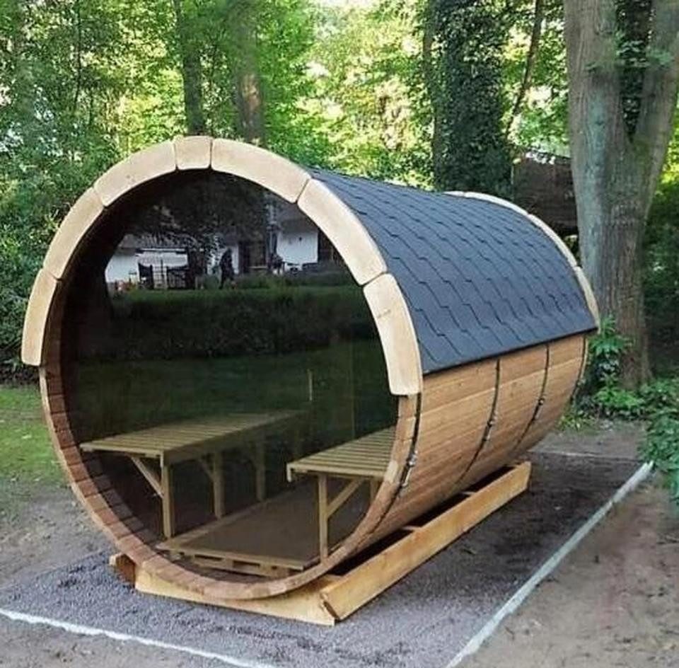 JVmoebel Fasssauna Fasssauna aus Holz mit Edelstahl-Elementen in Braun, (1-St) Made in Europe