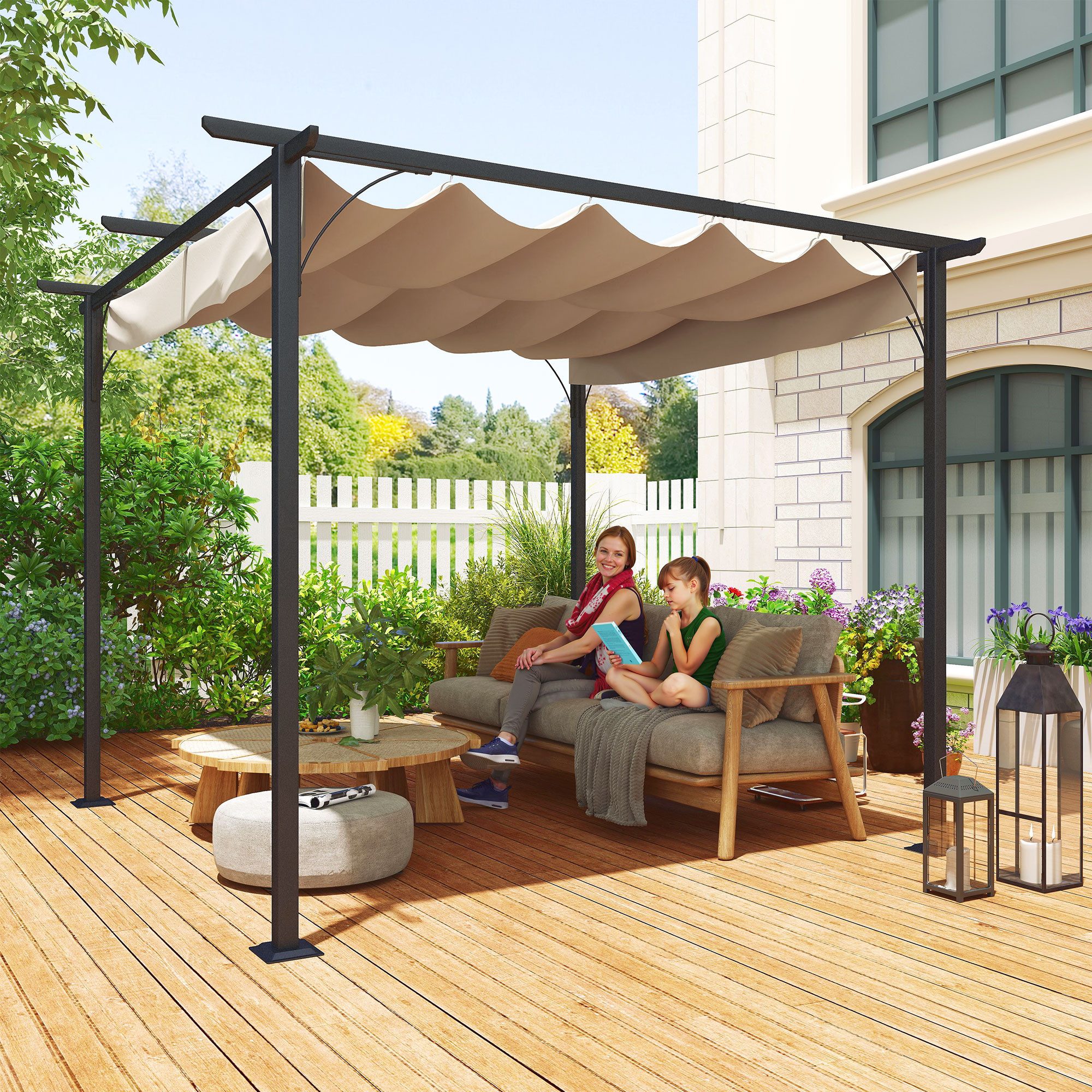 Outsunny Pergola Wasserdicht, (Pavillon, 1-tlg., Partyzelt), für Garten, Balkon, Beige